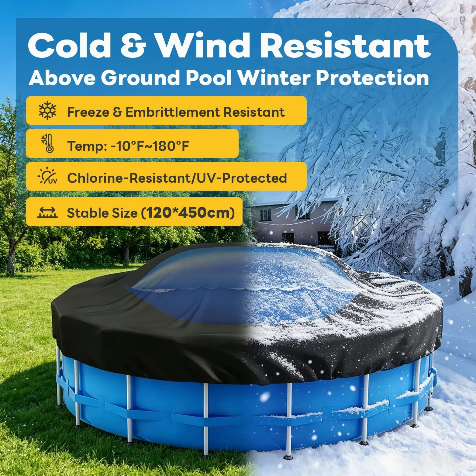Cojín de Piscina XXL de Invierno, Rectangular, 120 x 450 cm, cojín de Aire para Resistente a Las heladas, Cloro para Redondas y rectangulares, cojín de Piscina con válvula de