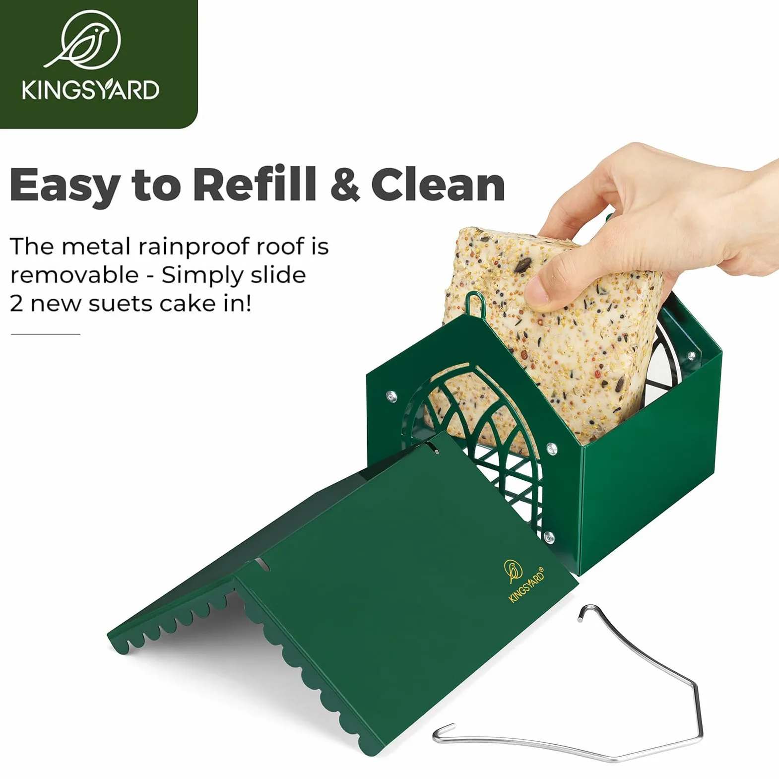 Kingsyard Comedero doble de sebo para pájaros con techo resistente a la intemperie, todo de metal, comederos de sebo boca abajo para colgar al aire libre, ideal para pájaros carpinteros, gallinero,