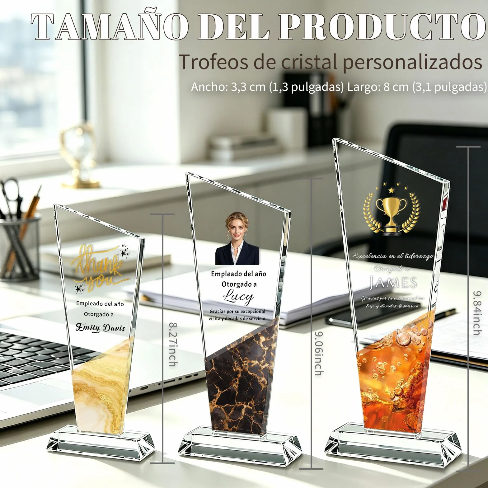 Trofeo Personalizado de Cristal K9 con Foto y Texto, Reconocimiento para Empresas