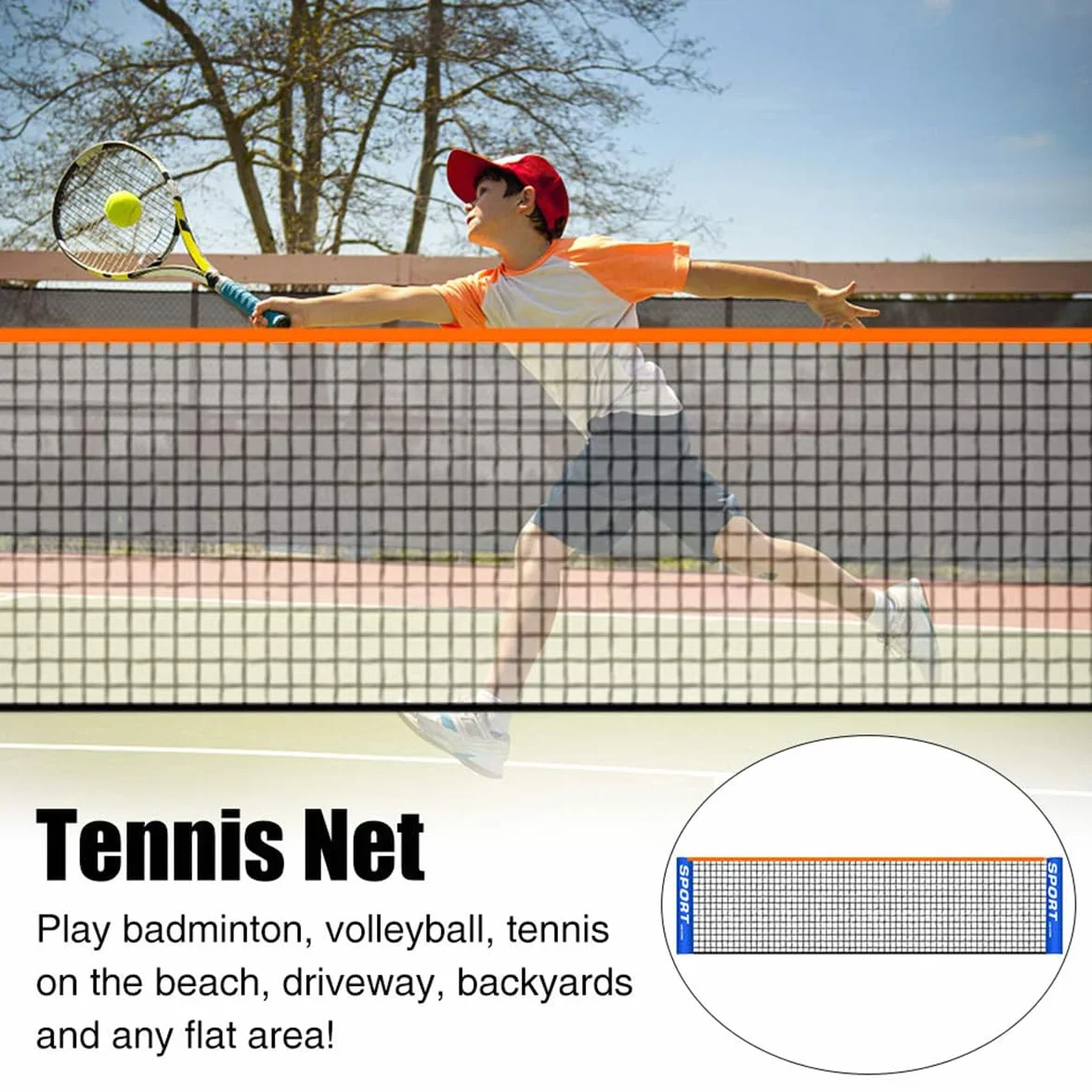 Sarini Red de Tenis Portátil Plegable para Fútbol, Voleibol, Entrenamiento Deportes Interior Exterior Jardín Cancha