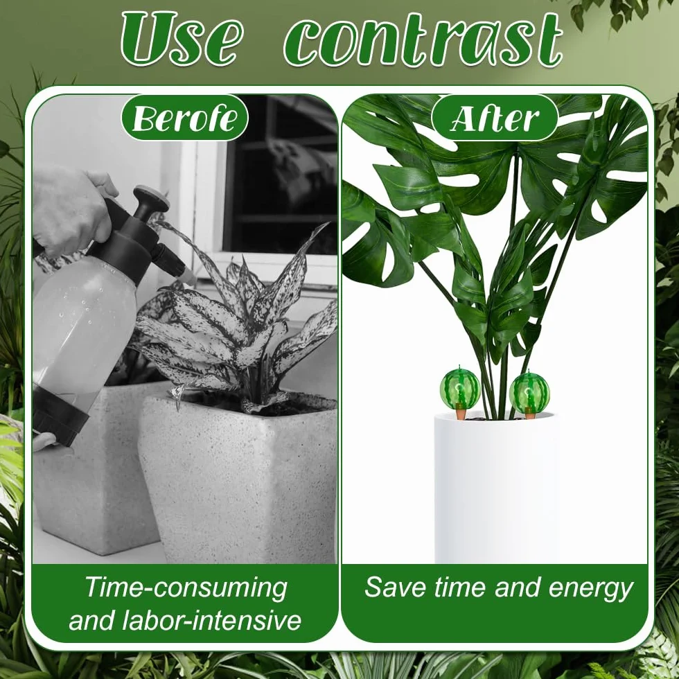 4 Pieza Riego automatico macetas, Regar Plantas Vacaciones, Diseño con Forma de sandíao, Bola de riego para Plantas Apta para Varias macetas (1Pieza x 500 ml)
