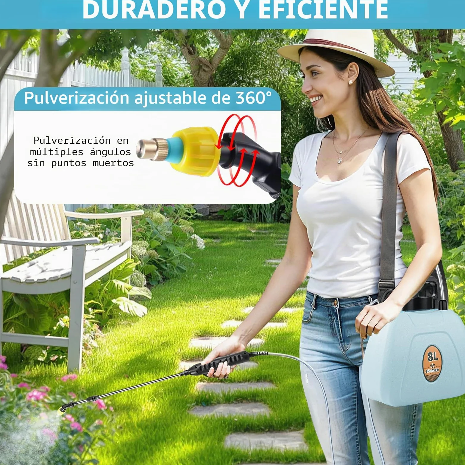 Nikou Pulverizador de Mochila a Presión, 8 litros Mochila Pulverizadora Eléctrico, con Correas de Hombro Ajustables para Horticultura, Silvicultura, Agricultura