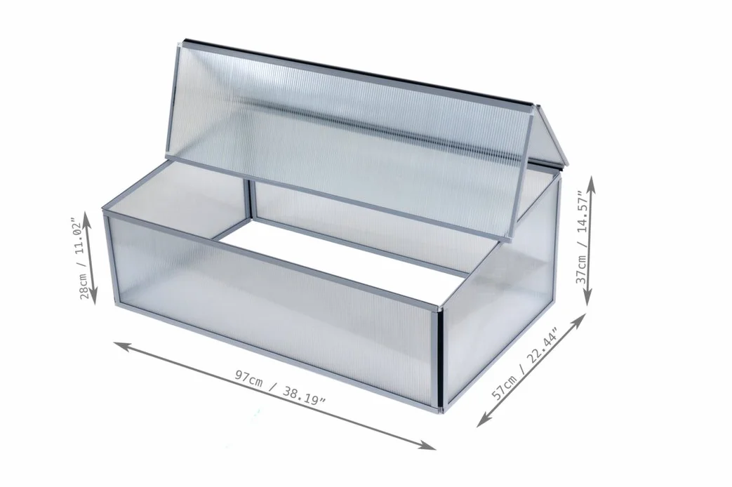 Invernadero para jardín y Balcones Slide & Grow en policarbonato Transparente 97 x 57 x H28/37 cm Fabricado en Europa.