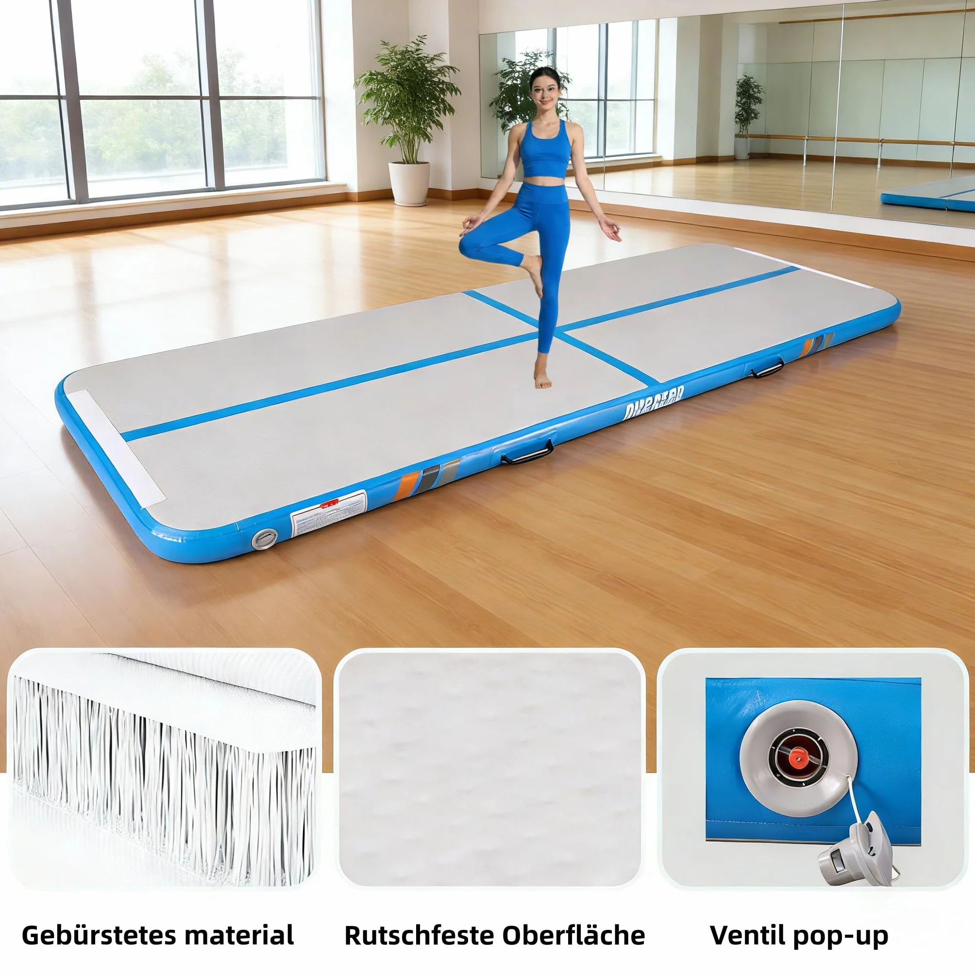 Esterilla de gimnasia inflable rectangular 3m 4m 10cm grosor con bomba para acrobacias yoga entrenamiento
