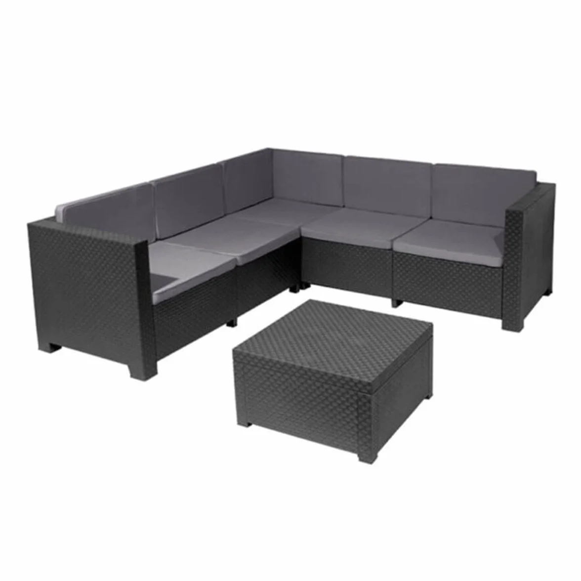 SP Berner - Set de Muebles de Jardín y Terraza Oasis Color Grafito - Tres Piezas - Sofá Canapé 3 y 2 Plazas y Mesa de Centro con Almacenaje - Fabricado en España con Plástico Reciclado