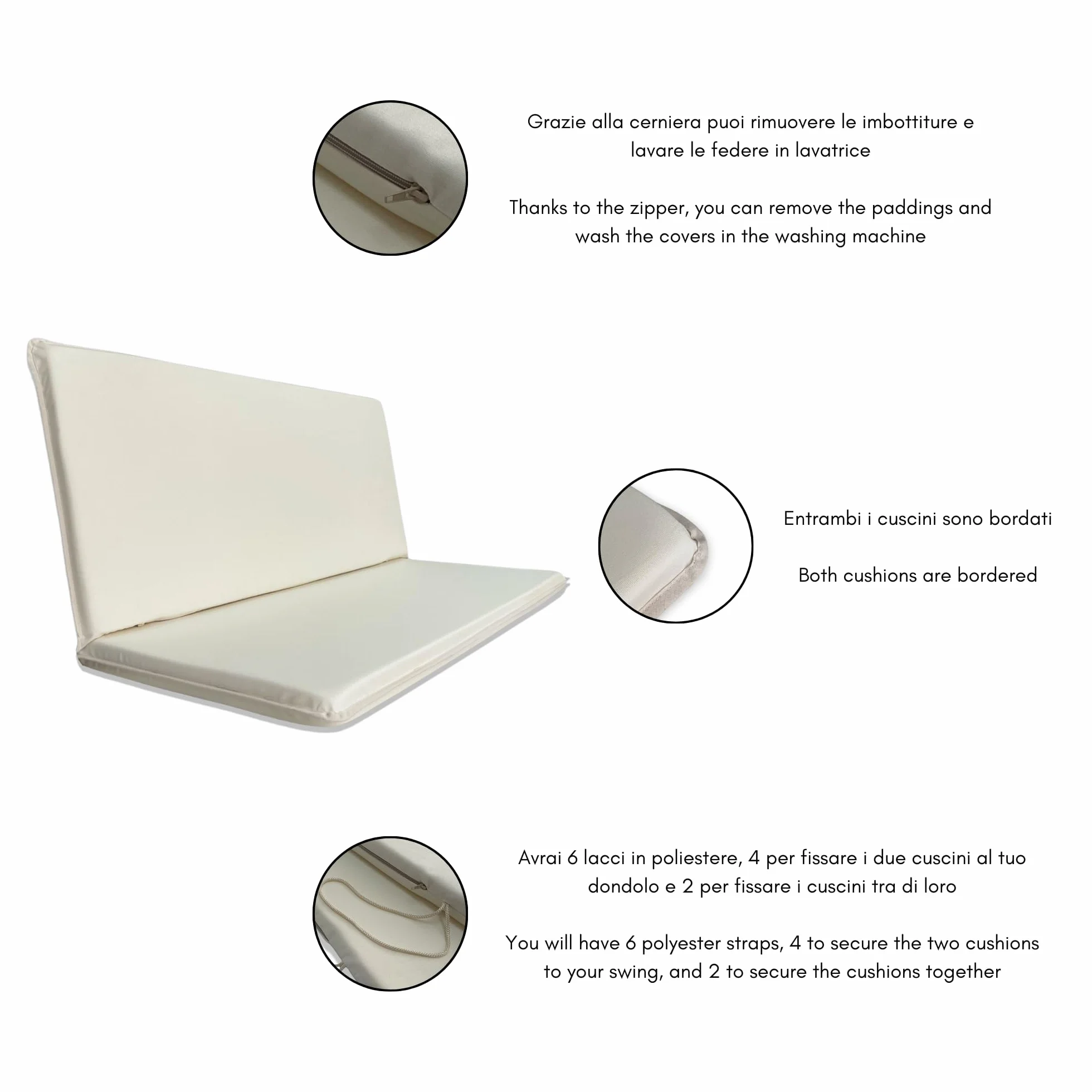 Il Tuo Artigiano Design Cojín impermeable para balancín de jardín de 3 plazas – Colchón para balancín de jardín, fabricado en Italia, resistente a los rayos UV (crema, 3 plazas plus – 155 x 55 cm)