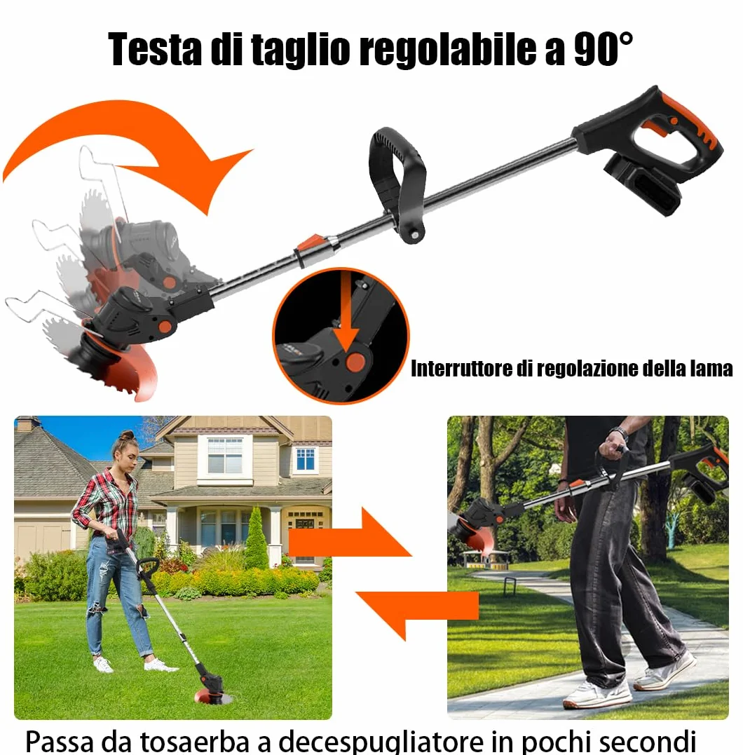 Desbrozadoras electrica, Desbrozadora Batería, Cortabordes Bateria 21 V, Cortabordes electrico 4 en 1,Desbrozadora Longitud retráctil, Adecuado para Jardines, céspedes,Villas.