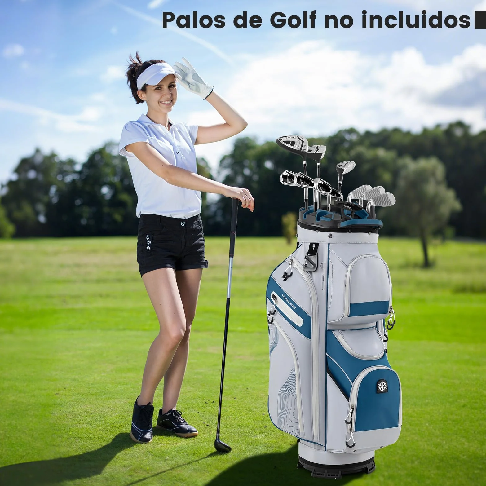 COSTWAY Bolsa Golf 14 Divisores 9 Bolsillas Cremallera Nevera Bolsillo Correa Acolchada Soporte Paraguas Capucha Lluvia Carro Palos