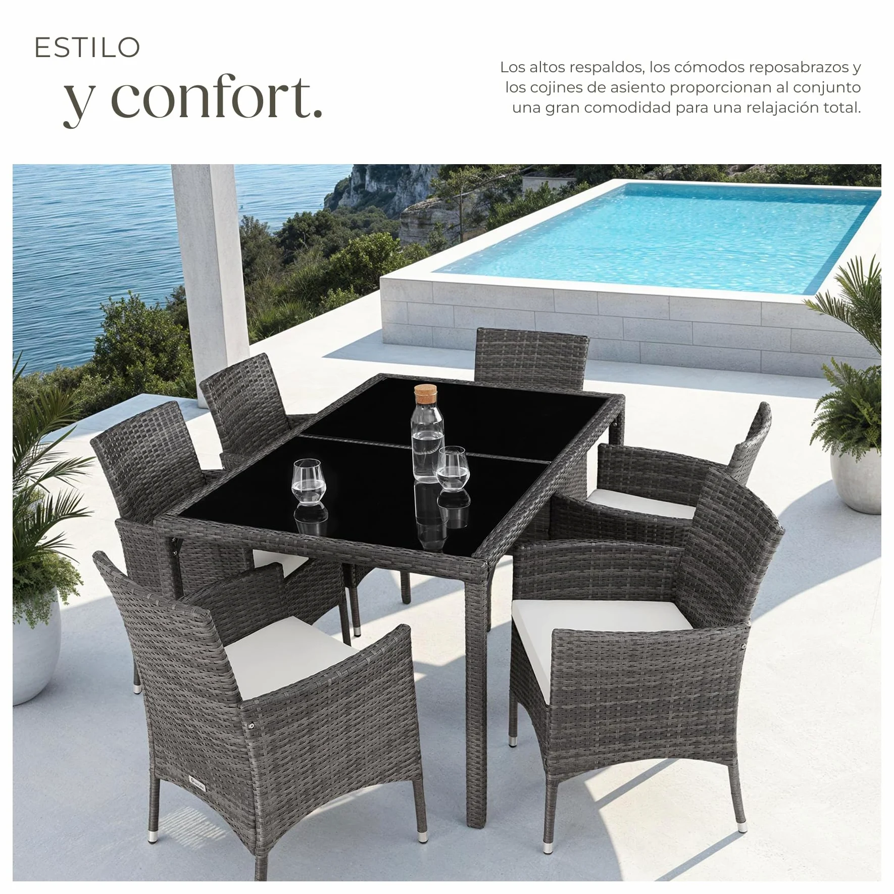 tectake Conjunto Jardín Exterior Ratán Aluminio Muebles Resistentes Intemperie 6 Personas Gris