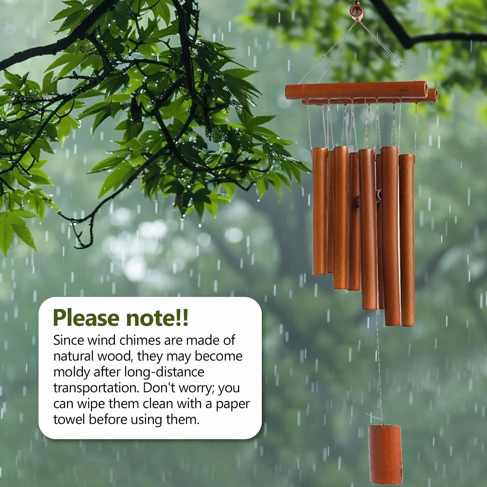 Campanillas de Viento, Campas de Viento de Bambú, Campanillas de Eólica Colgantes, Carrillón de Madera para Exteriores e Interiores, para Terraza, Jardín, Balcón, Patio, Color de la Madera
