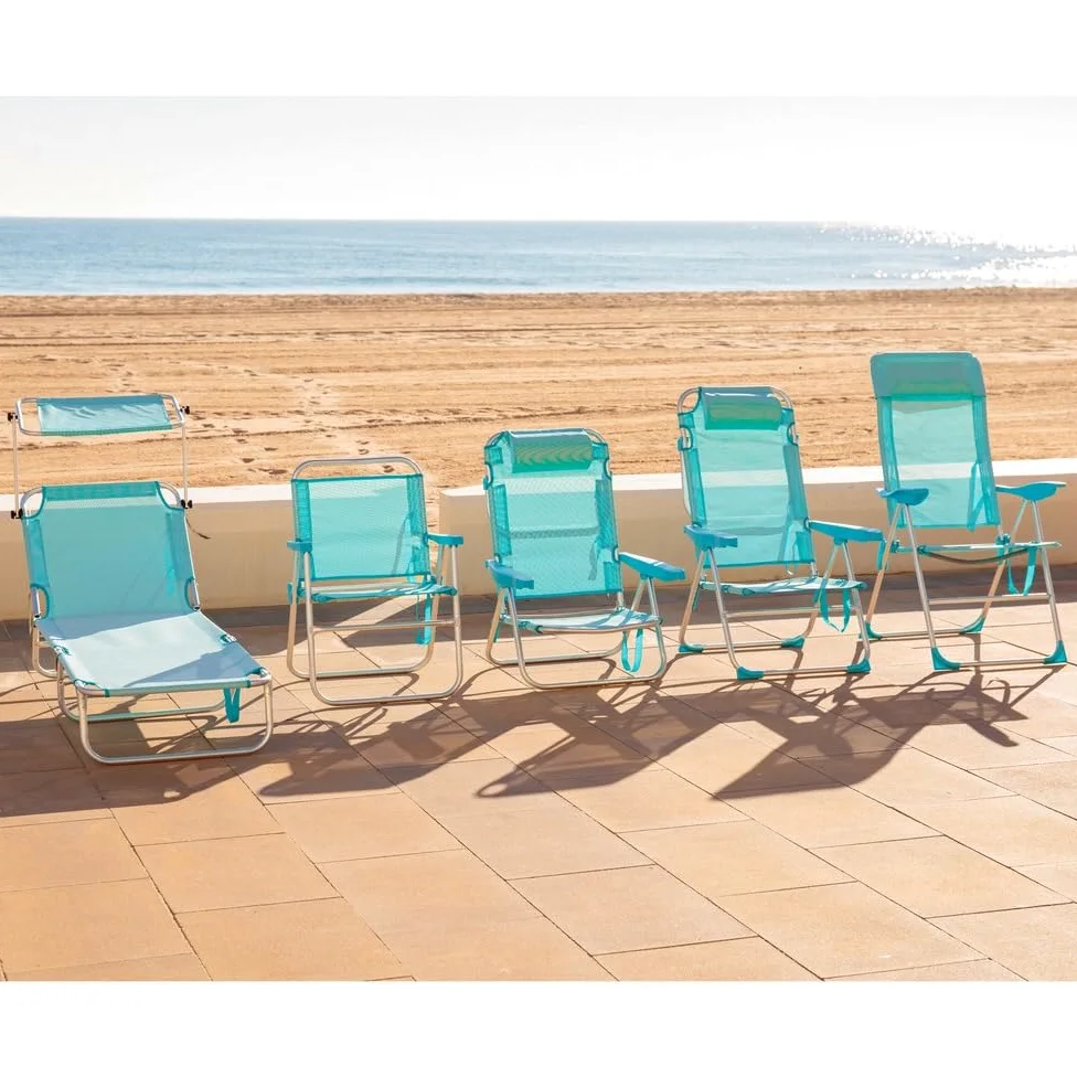 LOLAhome Silla de Playa Alta Plegable y reclinable de 4 Posiciones de Aluminio y textileno Aguamarina de 62x55x100 cm