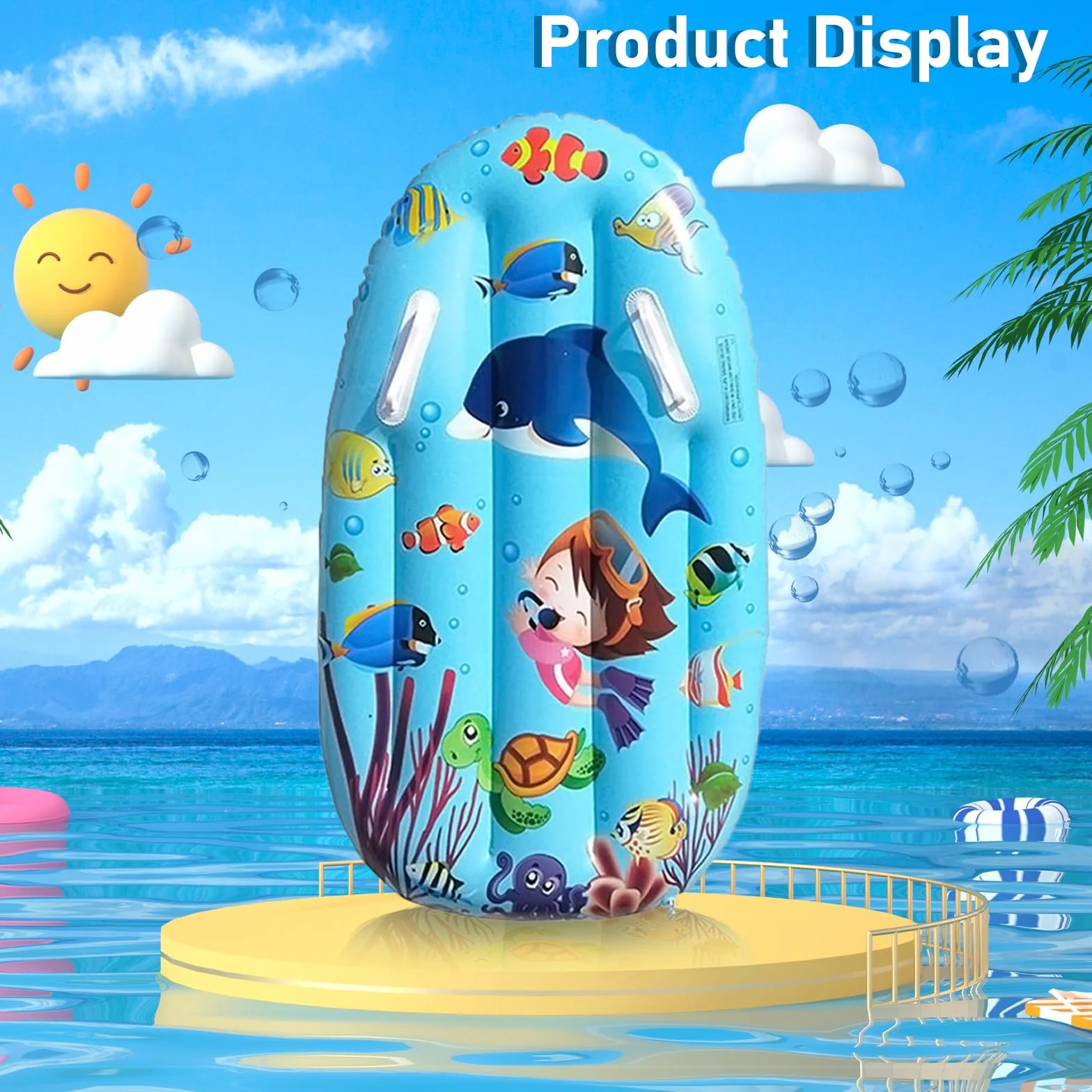 Hillylolly Bodyboard Inflable 94 x 54 CM Tabla Surf Niños Azul