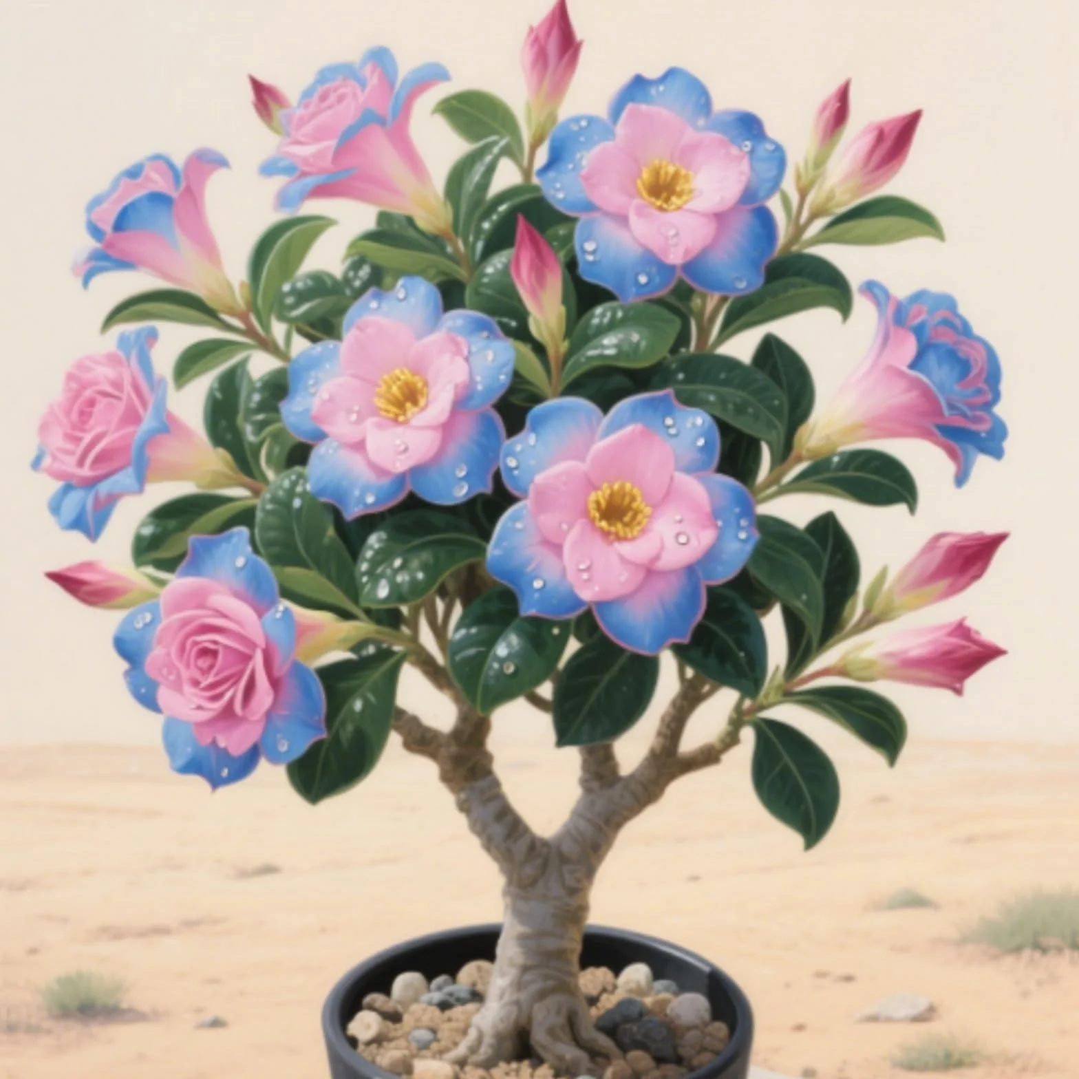 Rizomas de rosa del desierto. Hojas altas y grandes. ideal para embellecer el paisaje.Tolera el frío.（NVNJHJN）.-1 Rizomas-C