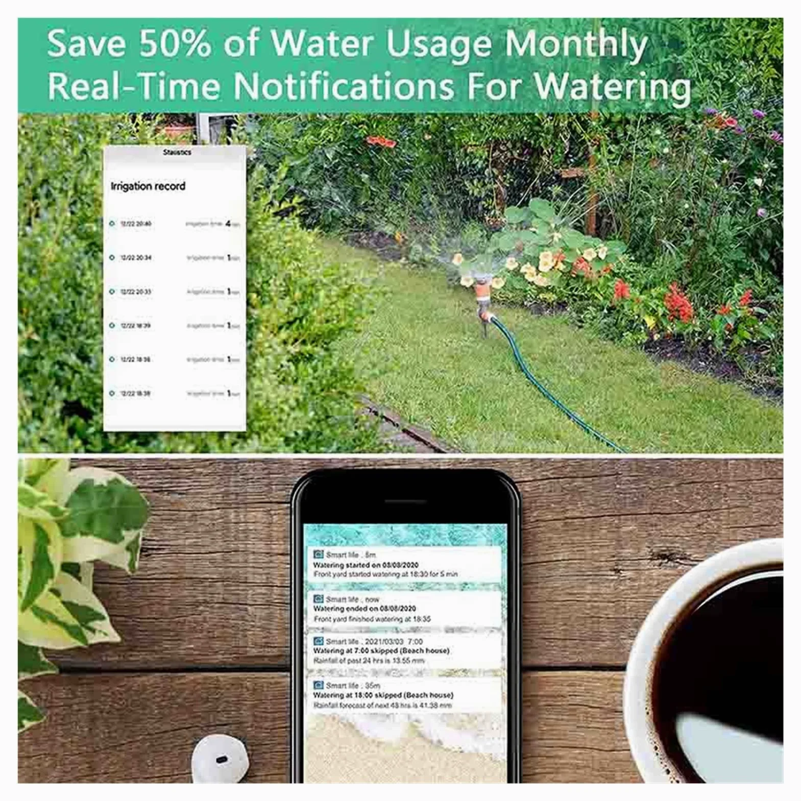 Temporizador de rociadores inteligentes de jardín, temporizador de agua con control wifi 15 programas de riego separados Válvula de agua inteligente(Timer HUB And 1 Head)
