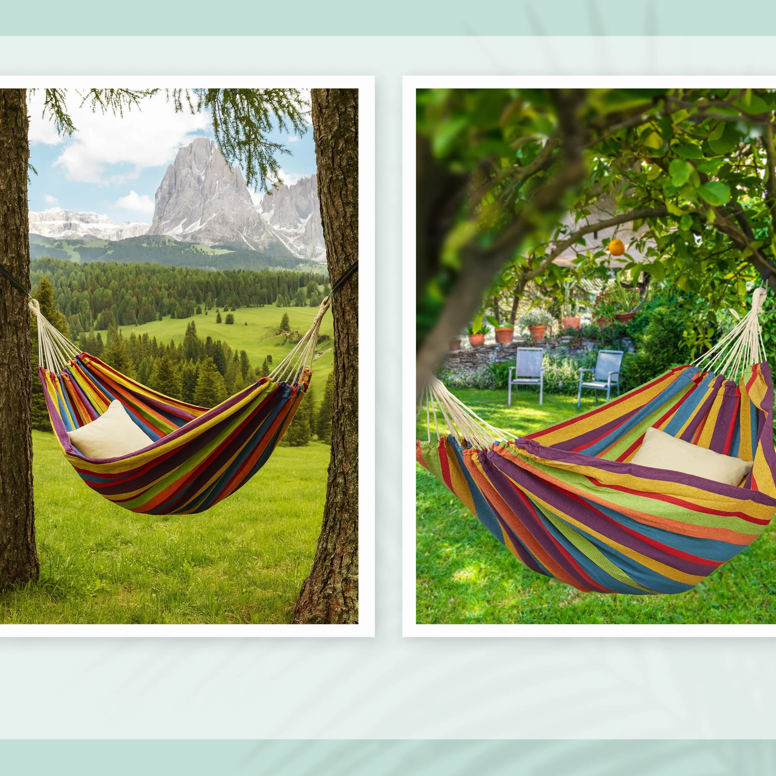 Relaxdays Hamaca de Algodón, 150 x 190 cm, con Set de Fijación, hasta 300 kg, Portátil, Cama Colgante, Multicolor