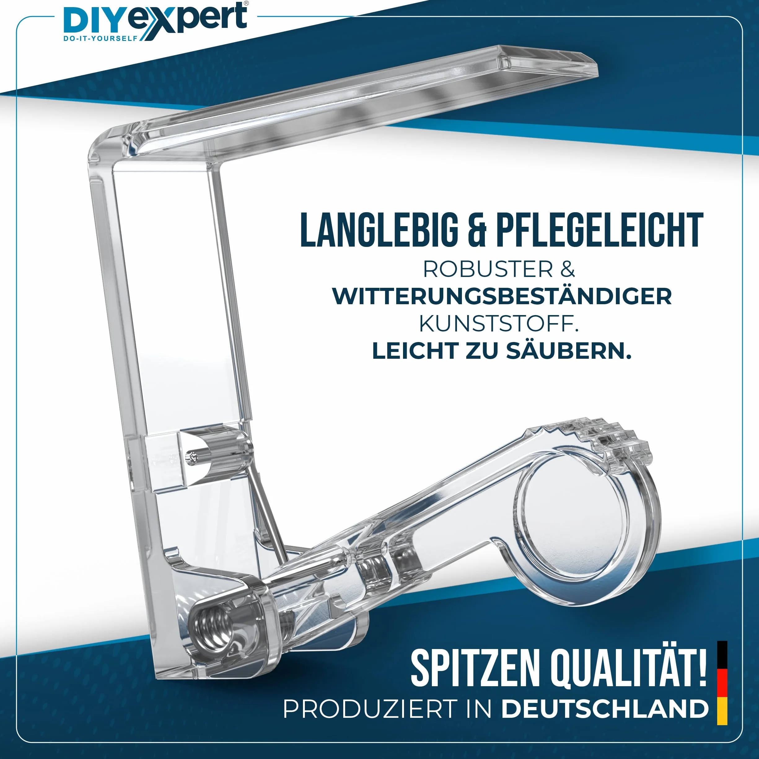DIYexpert Pinzas para mantel transparentes, fabricadas en Alemania, 8 unidades, resistentes para mesas gruesas de hasta 45 mm, resistentes a la intemperie y antideslizantes, para jardín, balcón e
