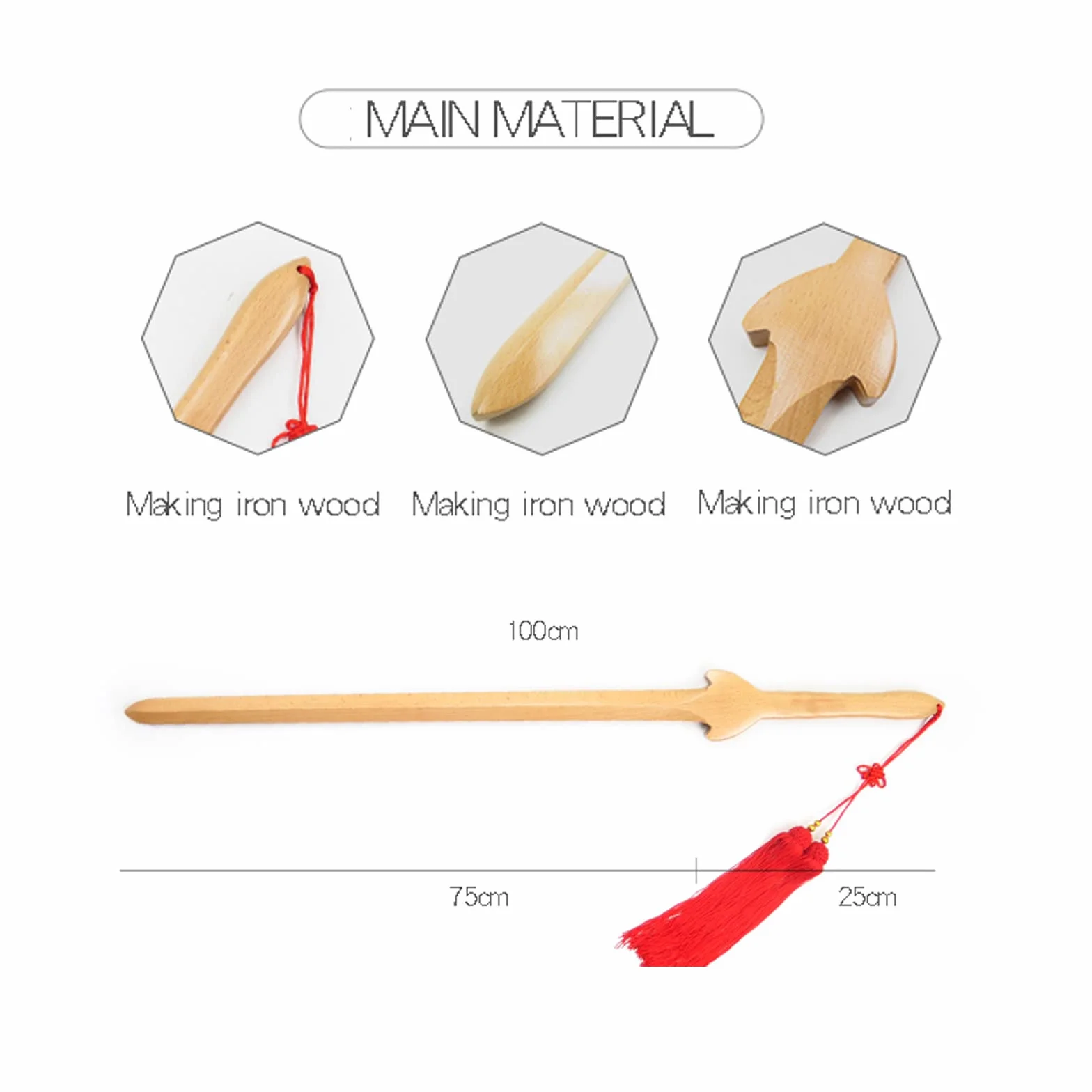 Espada Recta de Tai Chi de Madera de Haya Natural 100 cm, Bokken Artesanal para Entrenamiento de Artes Marciales