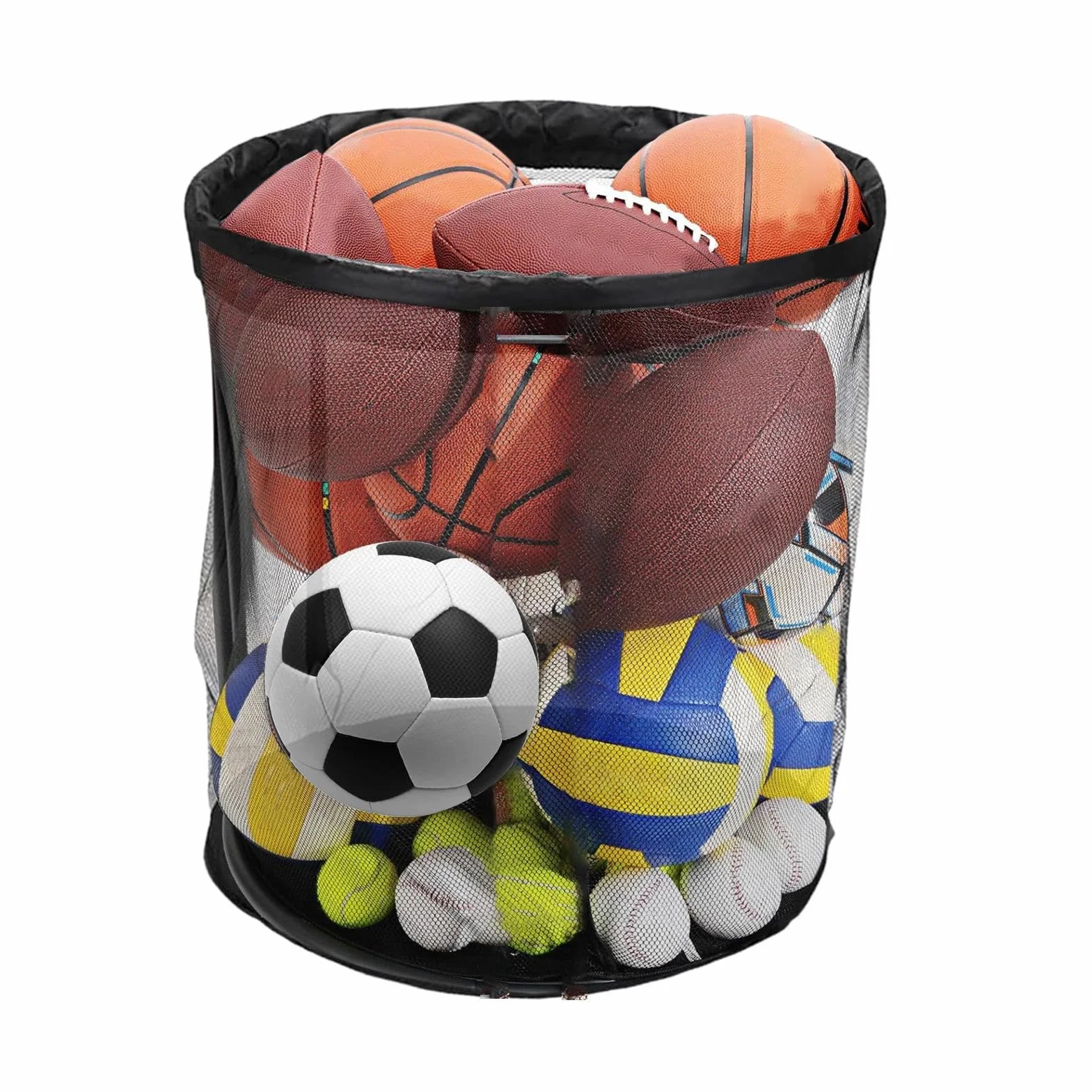 Cesta para pelotas organizador portátil con red de malla para exteriores