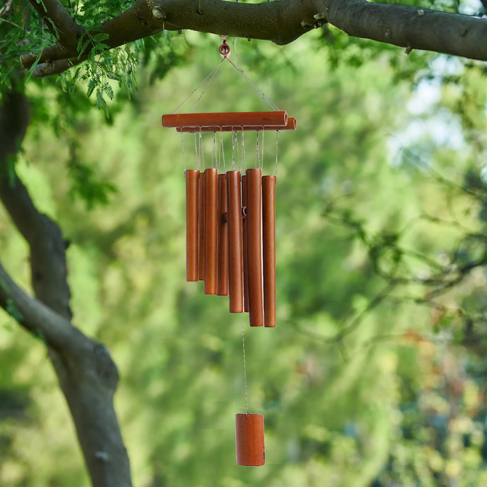 Campanillas de Viento, Campas de Viento de Bambú, Campanillas de Eólica Colgantes, Carrillón de Madera para Exteriores e Interiores, para Terraza, Jardín, Balcón, Patio, Color de la Madera