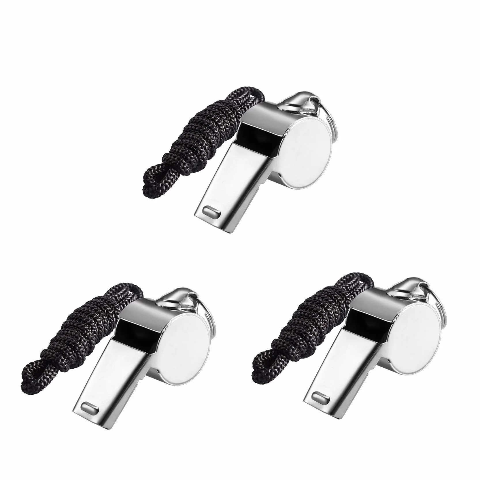 Silbato de Acero Inoxidable con Cordón, Sonido Fuerte para Árbitros, Entrenadores, Salvavidas - 3 Unidades