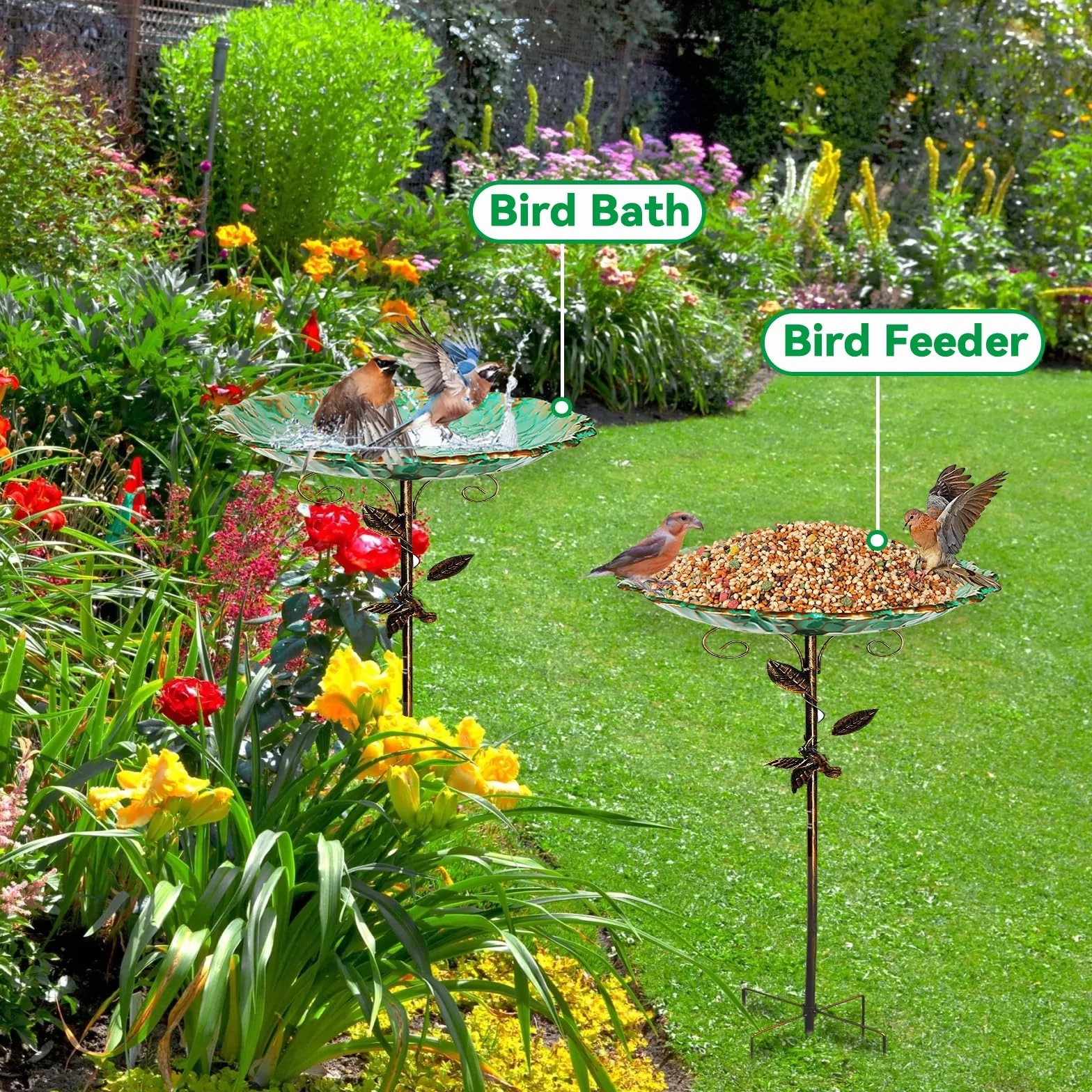 Pajaros Exterior De Gran Tamaño, Con Una Base Robusta De Cinco Patas, Bebedero Para Pájaros De Estilo Retro De Metal De 78 Cm, Resistente Al Frío, Bebedero Vertical Para Jardín