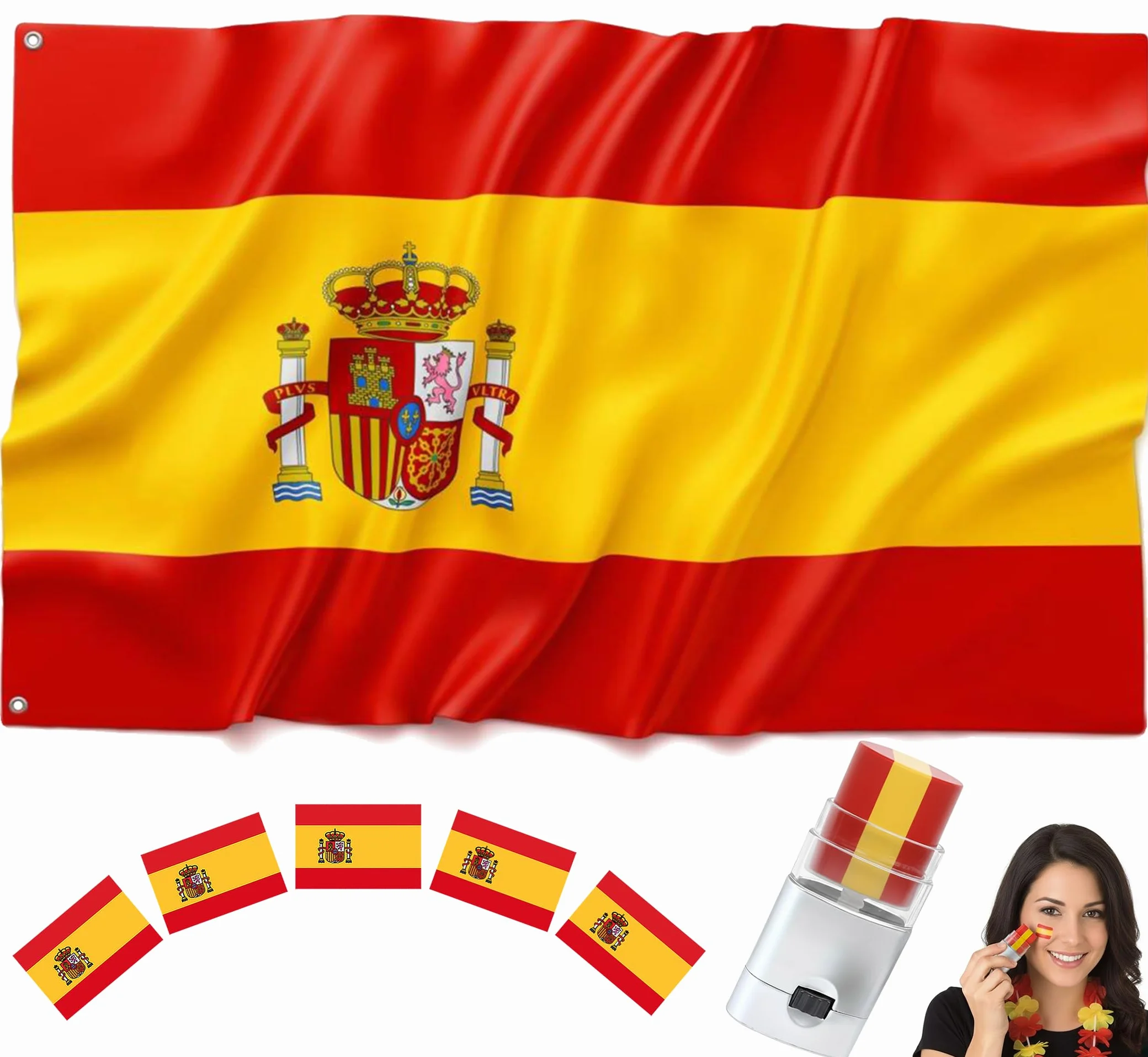 Bandera Exterior 150x90 cm. Bandera Poliéster Reforzado 110g/m² y 2 Ojales de Metal. Para Balcón, Jardín, Eventos Deportivos. Incluye: Pintacaras y Pegatinas. Mundial 2026 (SP_P)