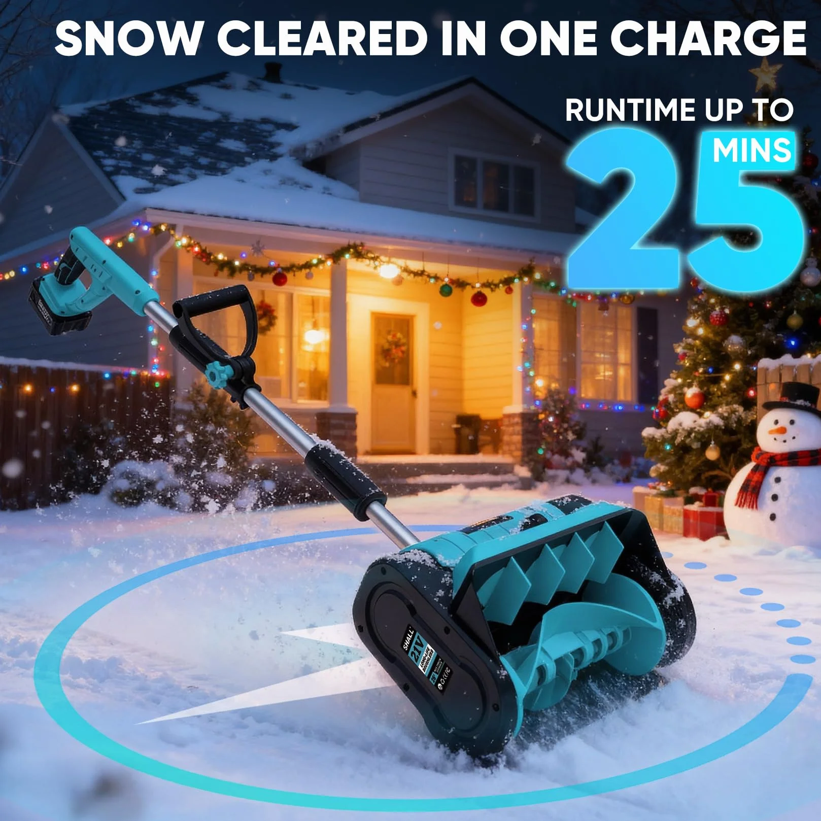 SHALL Pala quitanieves a batería de 21 V (sin escobillas), soplador de Nieve a batería de 30 cm (12 Pulgadas), con Deflector y Cubierta Antipolvo, Alcance de 8 m para Entrada de vehículos, escaleras