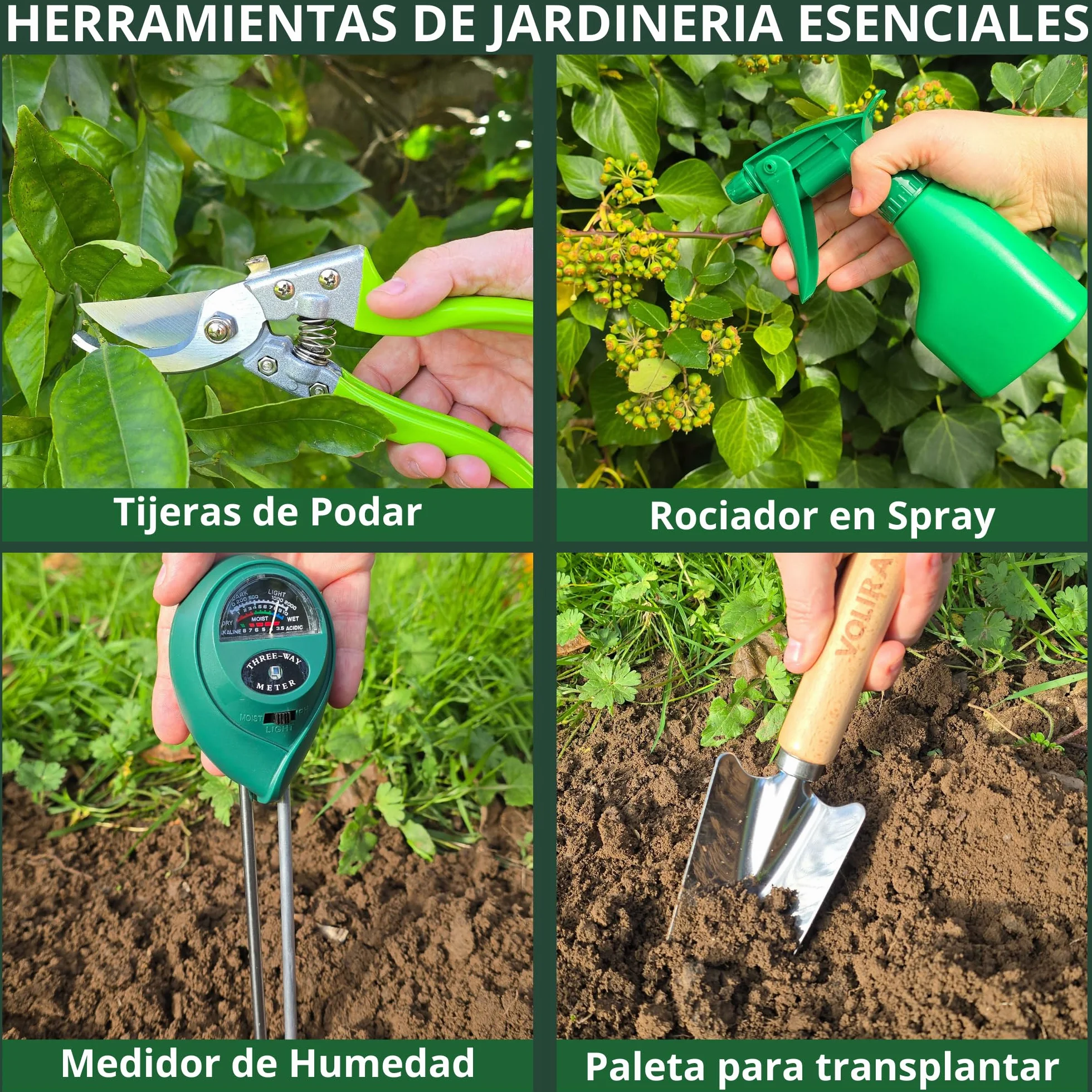 Kit Jardinería 14 Piezas con Bolsa,Herramientas de Jardinería de Acero Inoxidable, Tijeras de Podar SK5, Medidor de Humedad, Guantes y Rodilleras – Set Jardinería para Huerto Urbano y Regalo