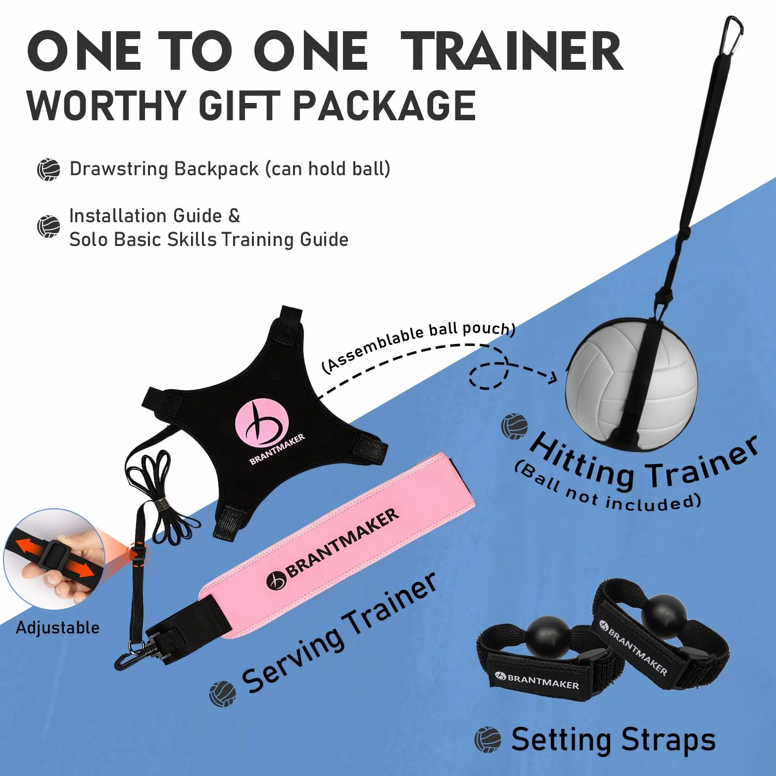 BRANTMAKER Equipo de Entrenamiento de Voleibol, 2 Tamaños, Accesorios, Rosa/Negro