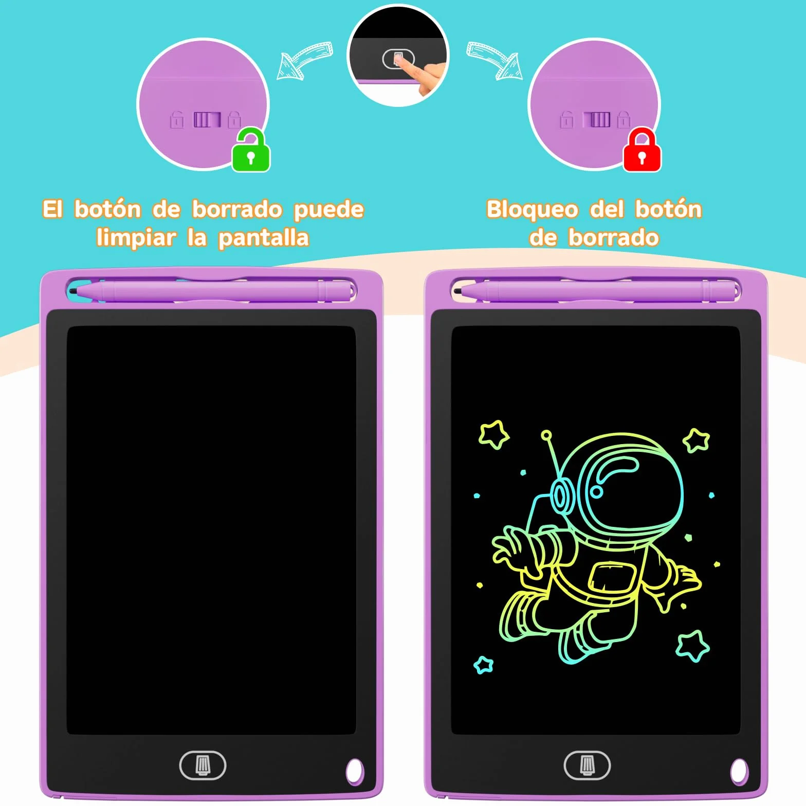 Electight 8.5 Pulgadas Tableta Escritura LCD Color 4 Pack Infantil Borrable Bloqueo Regalo 3-7 Años