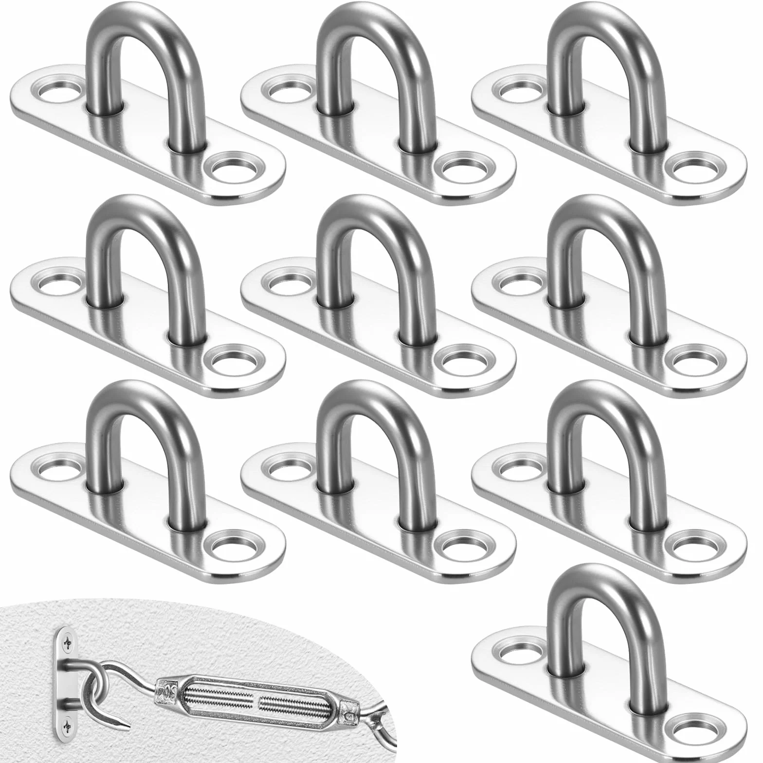 Ewwtrey 10 Pcs M5 Placa de Ojo de Acero Inoxidable, Ganchos de Techo, Placas de Ojo, Ojales de Pared para Fijación de Toldo Gancho de Techo Pared para Colgar Columpio Yoga Saco de Boxeo Yoga Hamaca