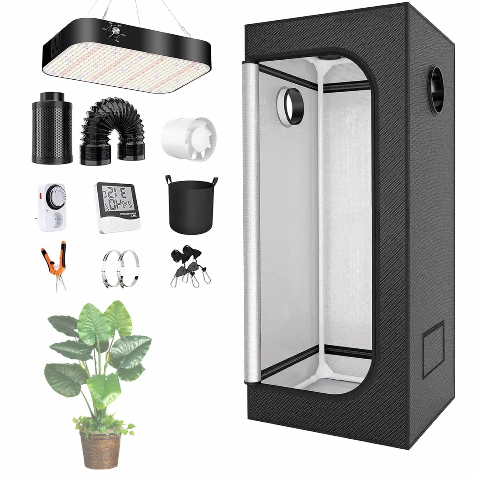 Armario De Cultivo, Kit Completo Con LáMpara Led De Espectro Completo De 100 W/200 W Regulable, Kit De Armario De Cultivo HidropóNico.,40 * 40 * 120cm-Dimmingversion200W(set)