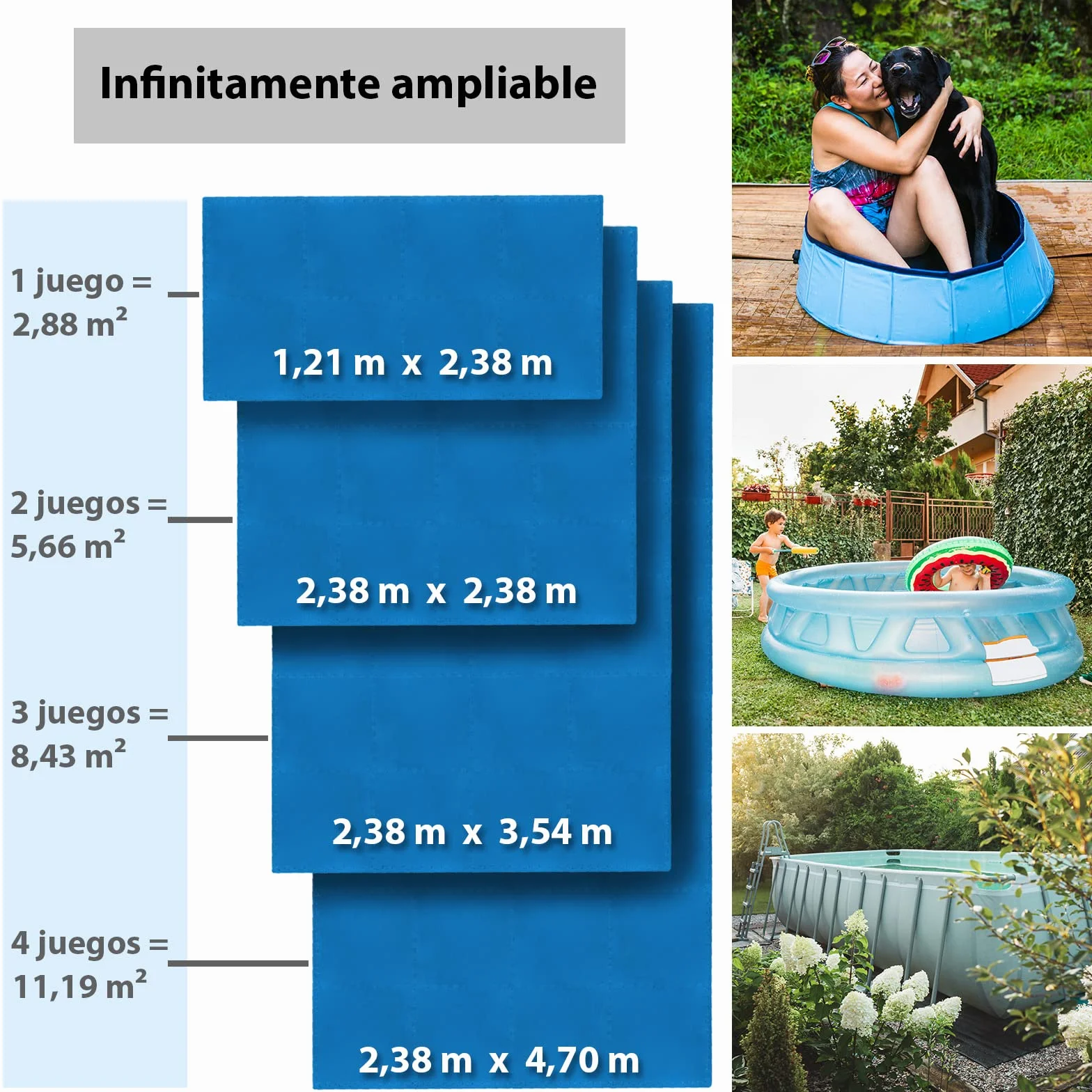 Montafox 2,88 m² Tapiz Piscina 1 cm Grosor Juego de 8 Plancha Azul 60 x 60 cm Suelo Protector Piscina Whirlpool Sistema Enchufable Extensible