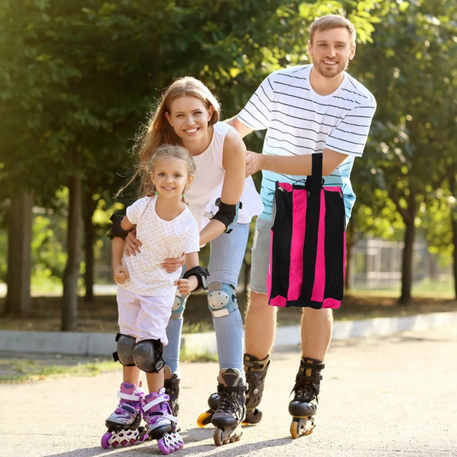 Mochila de Patinaje Bolsa para Patines en Línea Unisex con Correa Ajustable Rosa