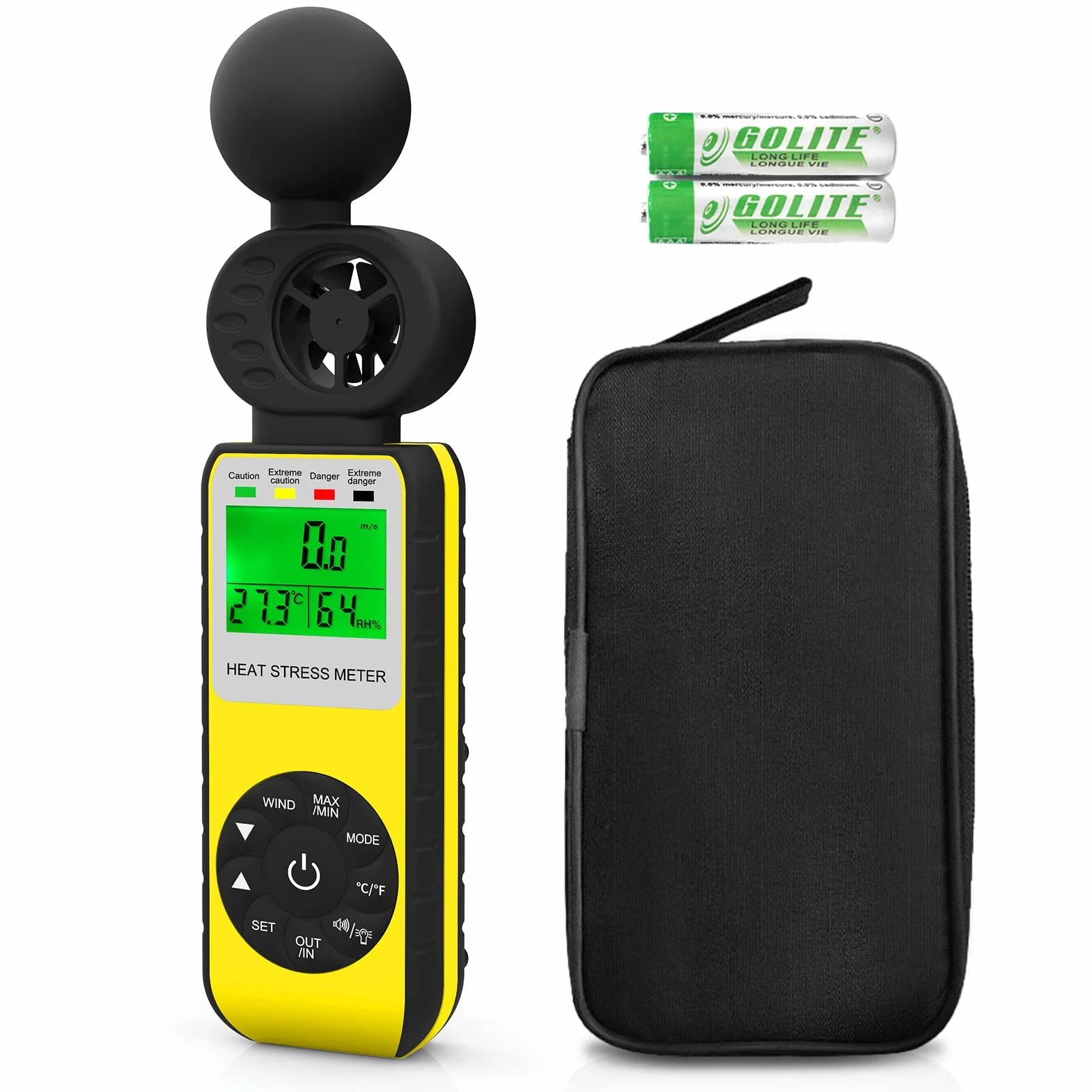 Anemómetro Digital Medidor de Velocidad del Viento,Medidor de Estrés Térmico WBGT Mide la Velocidad del Viento/Temperatura del Viento/Humedad,Medidor de Viento para Industrial y Exterior