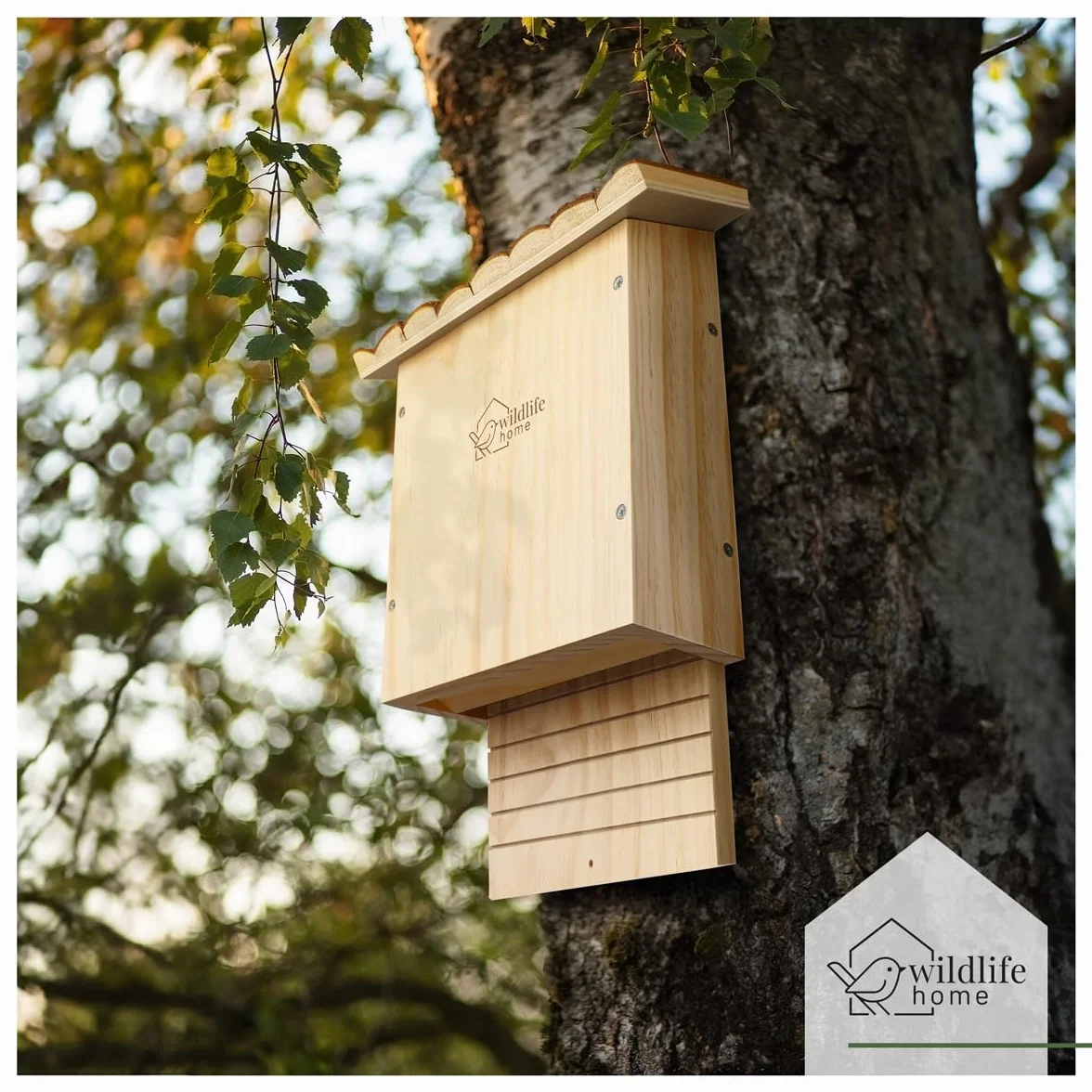 WILDLIFE HOME NABU - Caja para murciélagos pesada grande con tejado de corteza (montado y 100% resistente a la intemperie, atornillado, casa de murciélagos y nido, para verano e invierno)
