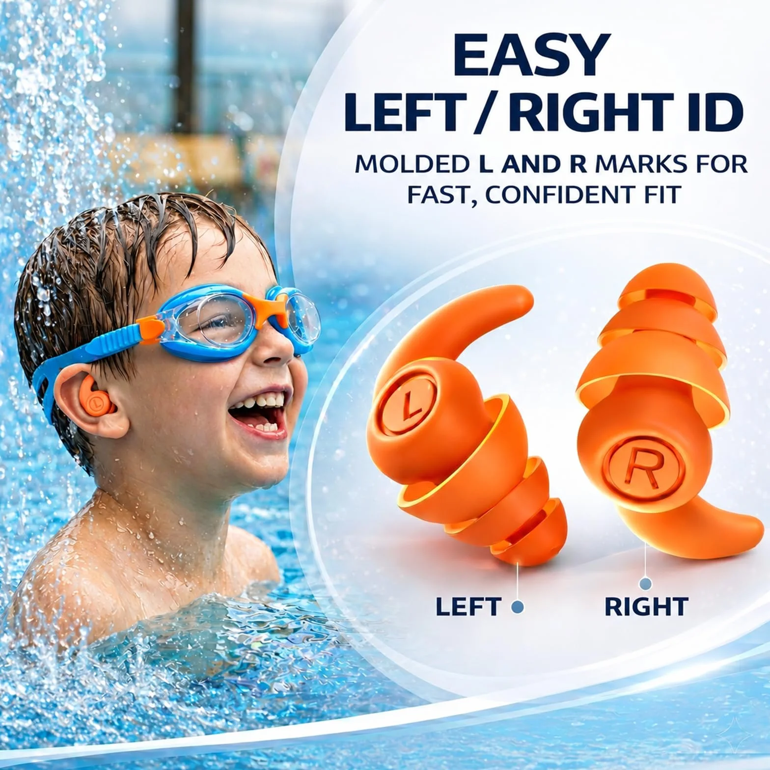 Tapones Oidos Natación para Niños, 4 Pares de Silicona Reutilizables, Protección para Ducharse y Nadar