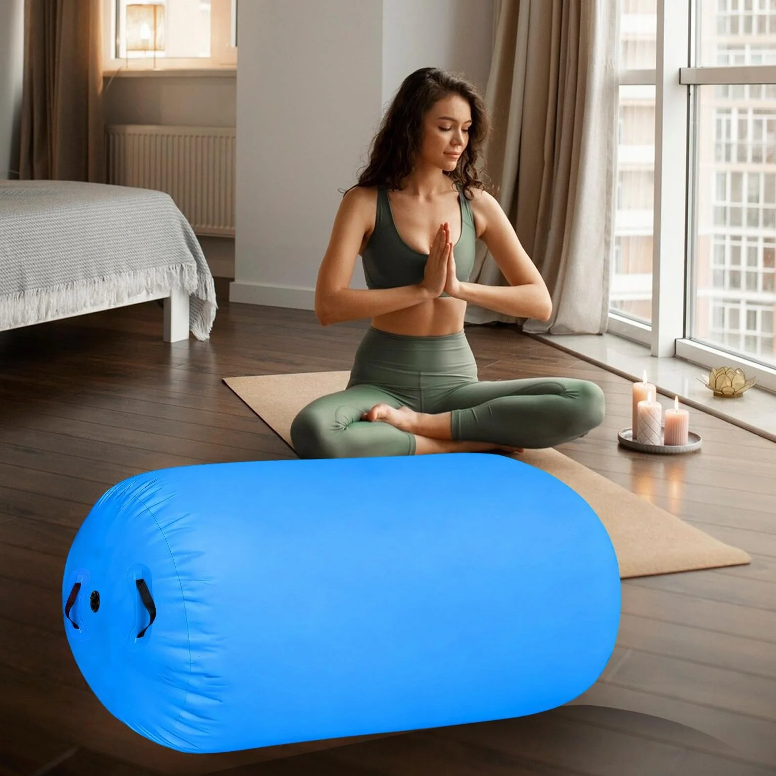 Barril de aire inflable para gimnasia con bomba, tapete de caída, entrenamiento