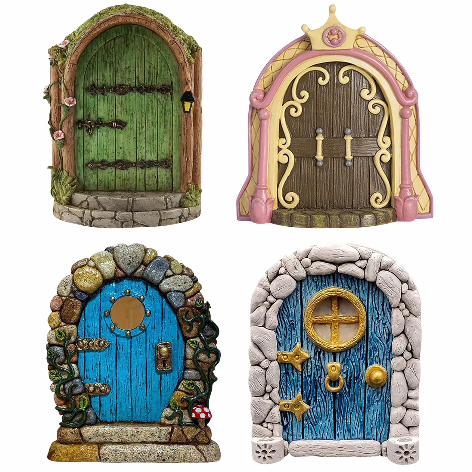 TYXHXTF 4 Pcs Puerta de Hadas, Puerta Miniatura de Árboles de Jardín, Exterior Puerta Hada Gnómica, Decoración de Árbol y Al Aire Libre