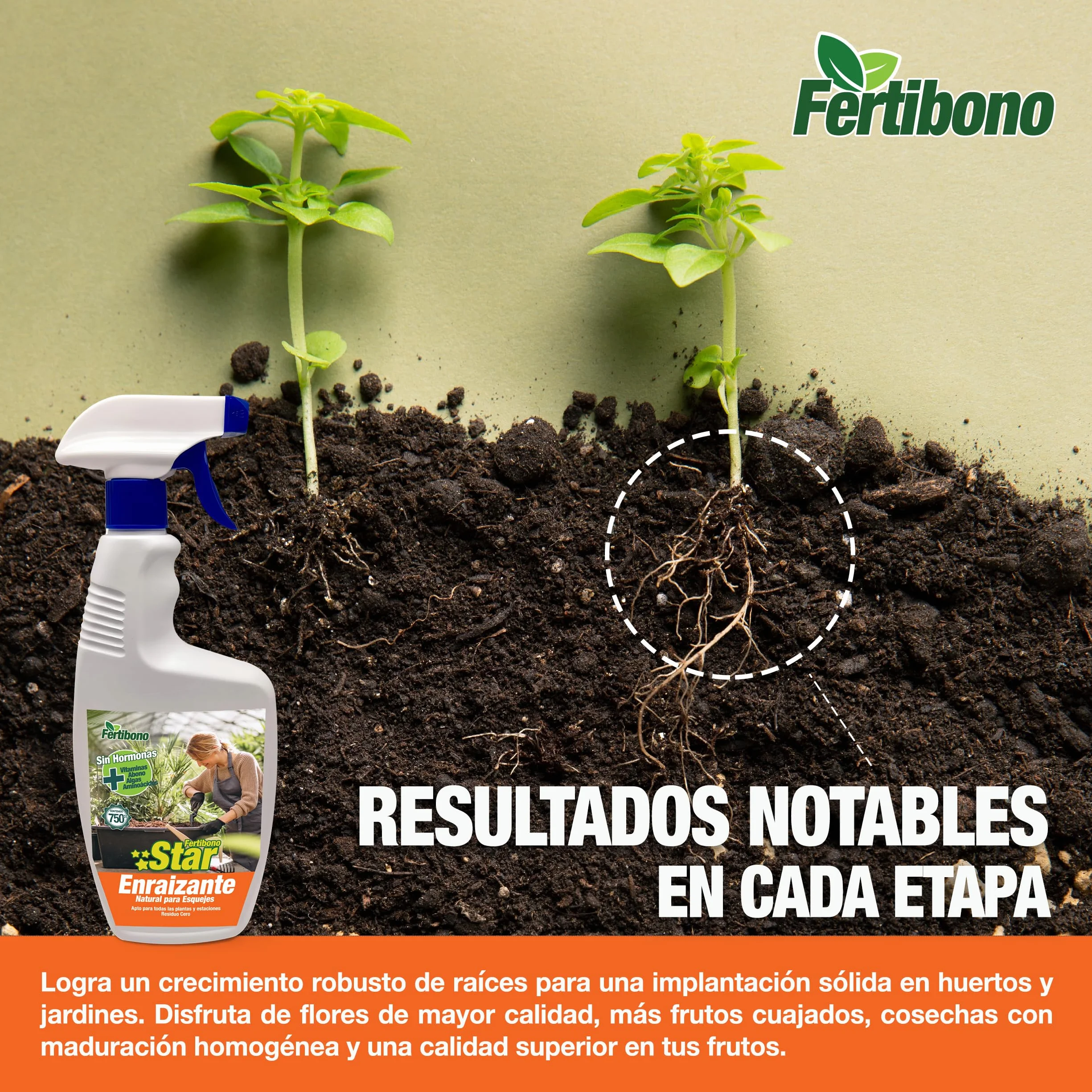 FERTIBONO STAR: Enraizante Orgánico para Plantas y Esquejes, (750ml), Crecimiento Rápido y Fuerte, Enriquecido con Abono, Vitaminas y Algas, Sin Hormonas – Residuo Cero.