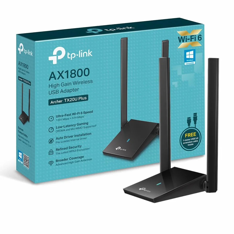 TP-Link Archer TX20U Plus AX1800 Adaptador Wi-Fi 6 Dual Band 5GHz 2.4GHz USB 3.0 Antena Externa MU-MIMO OFDMA WPA3