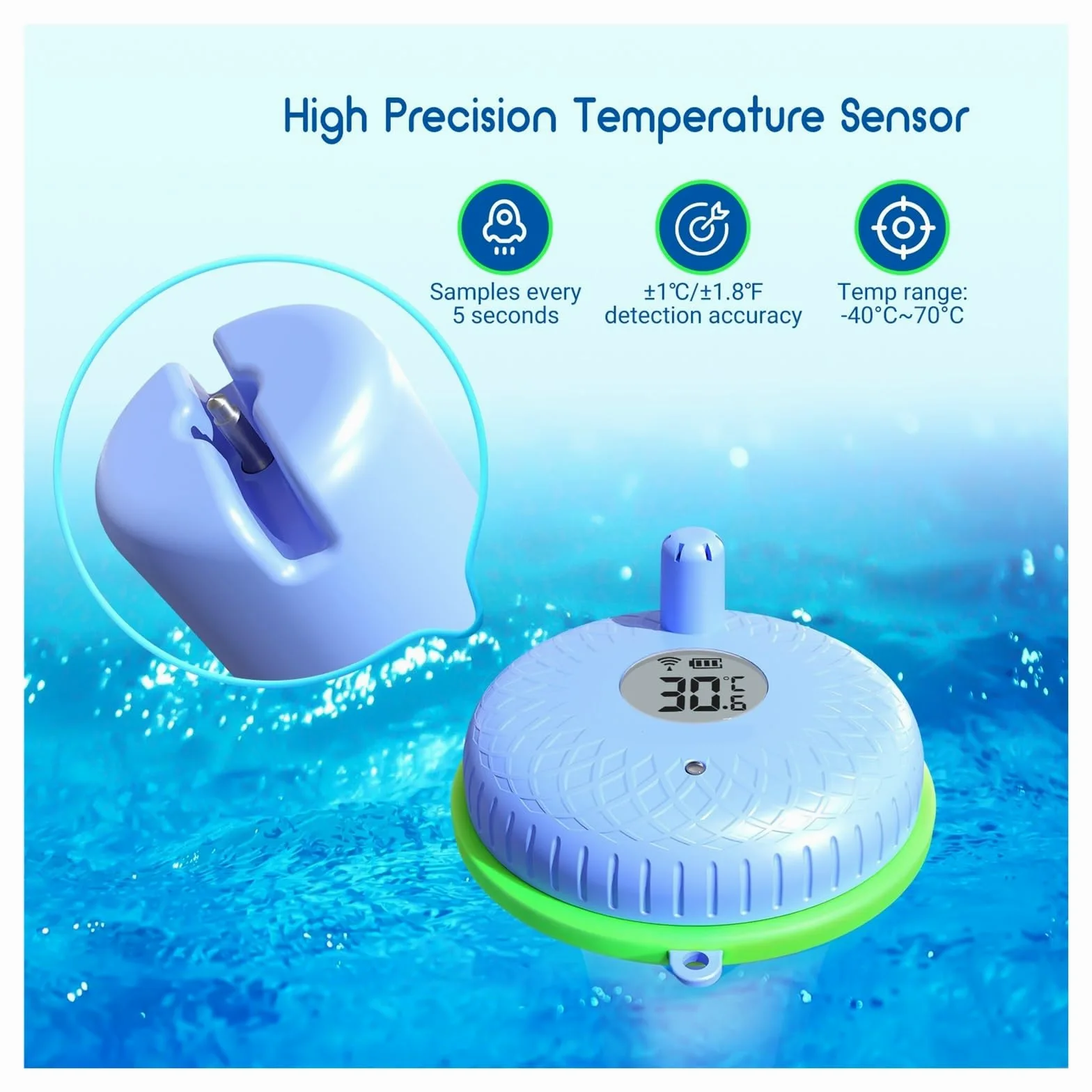 Termómetro de Piscina Flotante con Bluetooth, termómetro Digital Impermeable for Piscinas, acuarios, spas y estanques.(Normal Version)