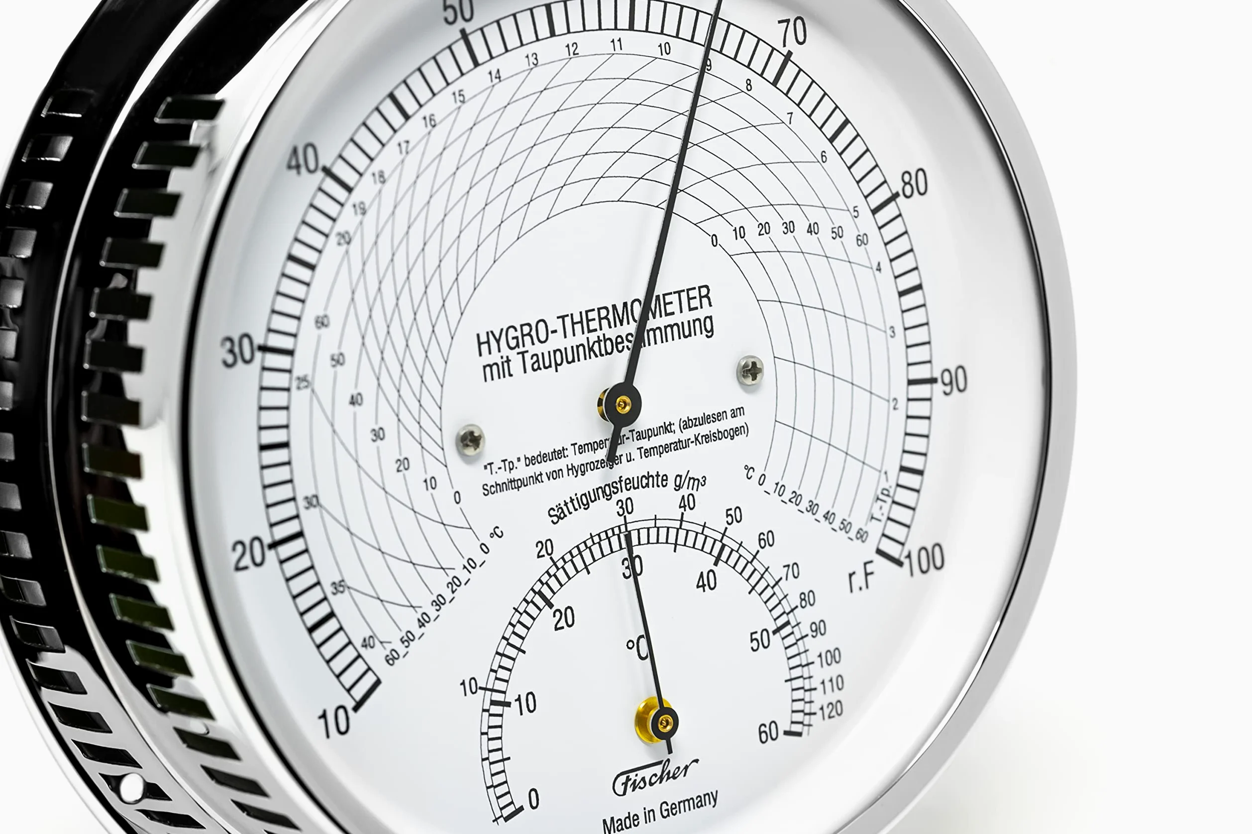 Fischer 5028-47 – Medidor climático con punto de rocío – Higrómetro de 155 mm y termómetro bimetálico – Fabricado en Alemania