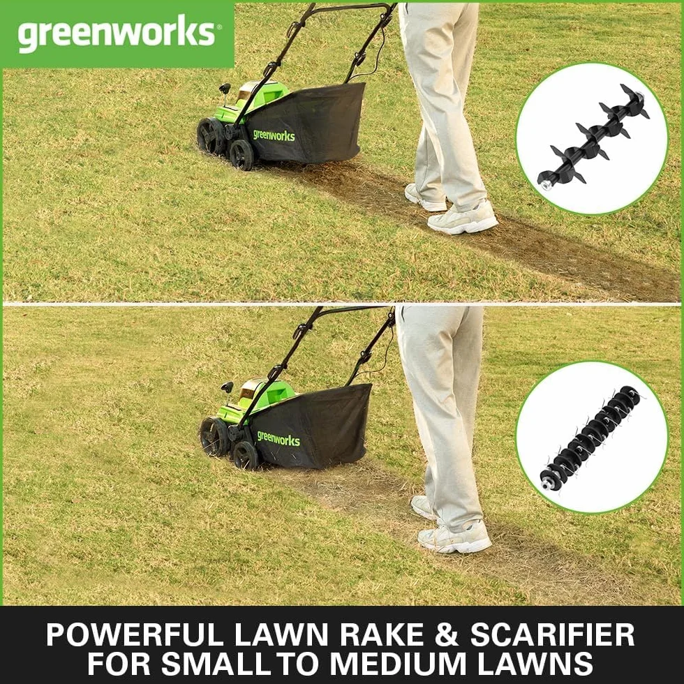 Greenworks Cortacésped de Batería Escarificador Rastrillo a Motor sin Escobillas 3100 RPM, Ancho 38cm, 5 Profundidades, Caja Recolección 45 L SIN Batería 40V y Cargador, Garantía 3 Años GD40SC38II