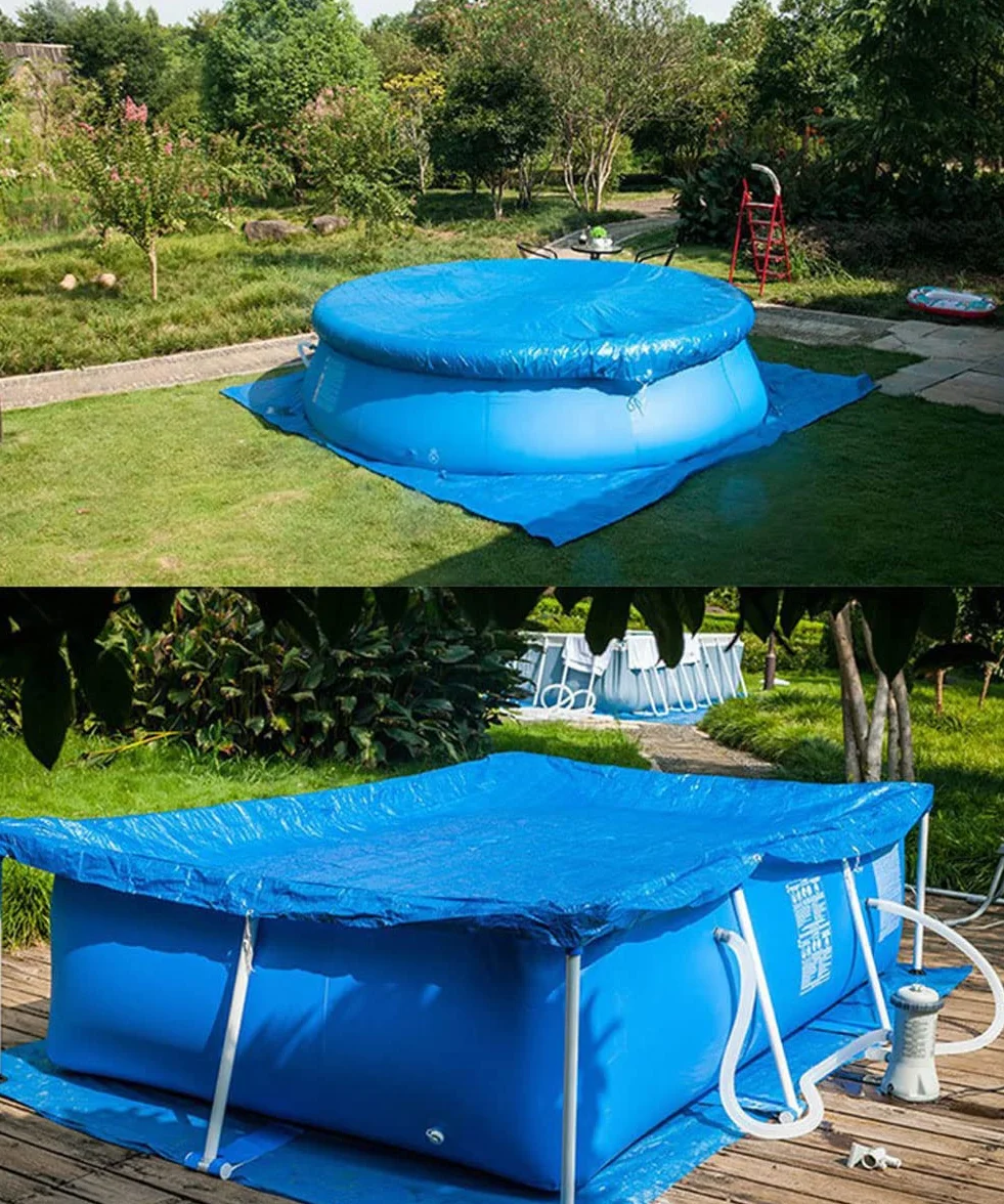 Alfombra de suelo para piscina, exterior de tierra, alfombra de protección azul, impermeable, plegable, protector de suelo para piscina rectangular y redonda (200 x 300 cm)