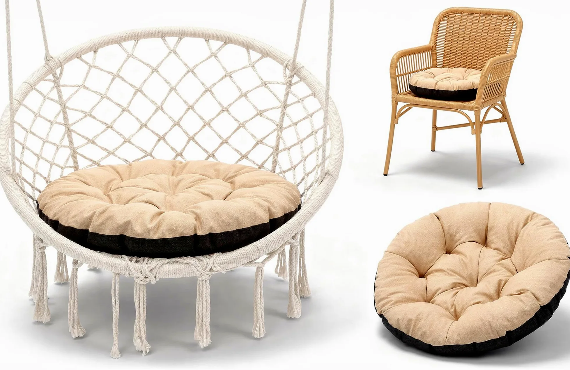Amazinggirl Cojín Redondo Jardin para sillas Colgante et Silla Ratan 60 cm - Cojin para Hamaca Cojines Redondos de Asiento Exterior o Interior Beige Sombra B