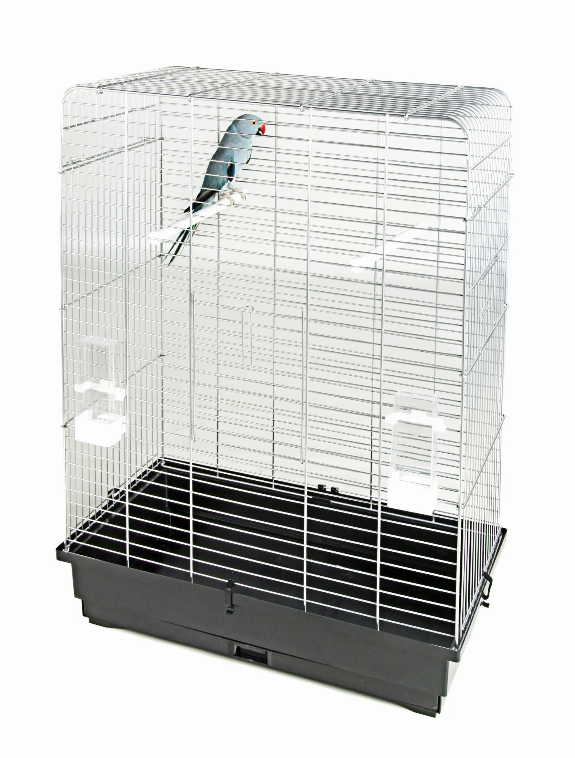 Pet Producto distribución Alambre Jaula de pájaros con 2 x comederos/Perchas/Pull out Bandeja, 60 x 37 x 85,5 cm, Color Plateado