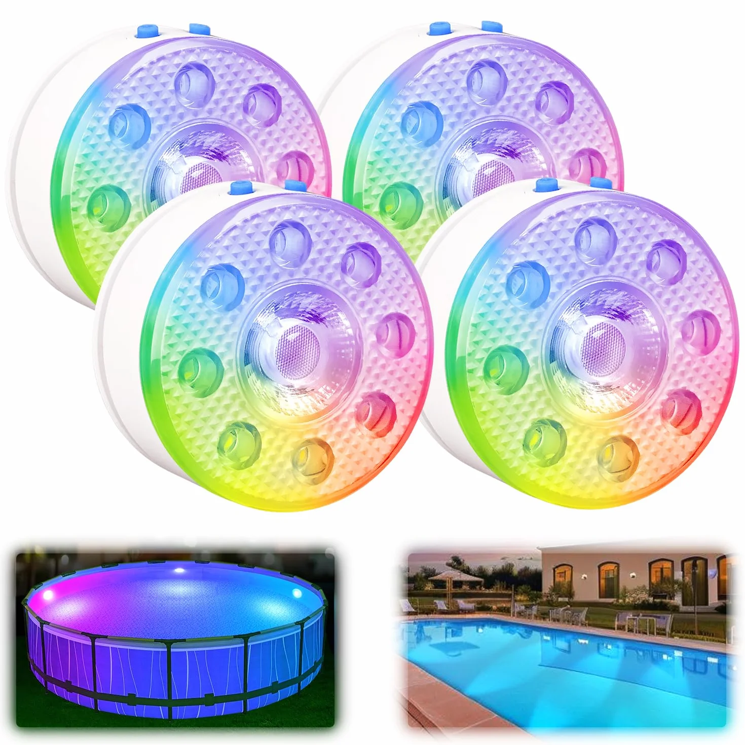idyl light Lote de 4 lámparas sumergibles recargables para piscina con mando a distancia, impermeables, carga submarina, control de pilas con cambio de color, luces flotantes magnéticas para