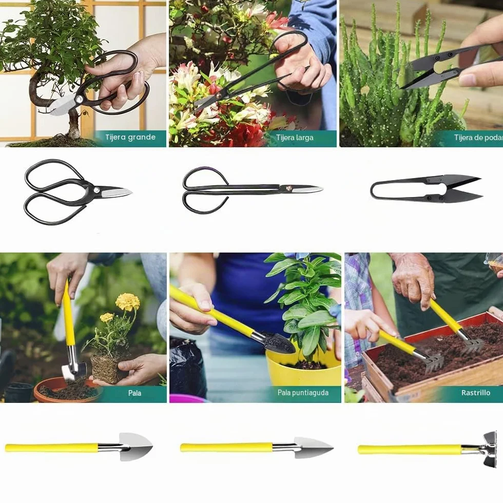 Kit Bonsai, 13 Piezas Herramientas Bonsai Incluyen Tijeras Bonsai, Alambre Bonsai, Mini Rastrillo, Pala y Tijeras de Podar para Jardineria Casera y Plantas de Balcón