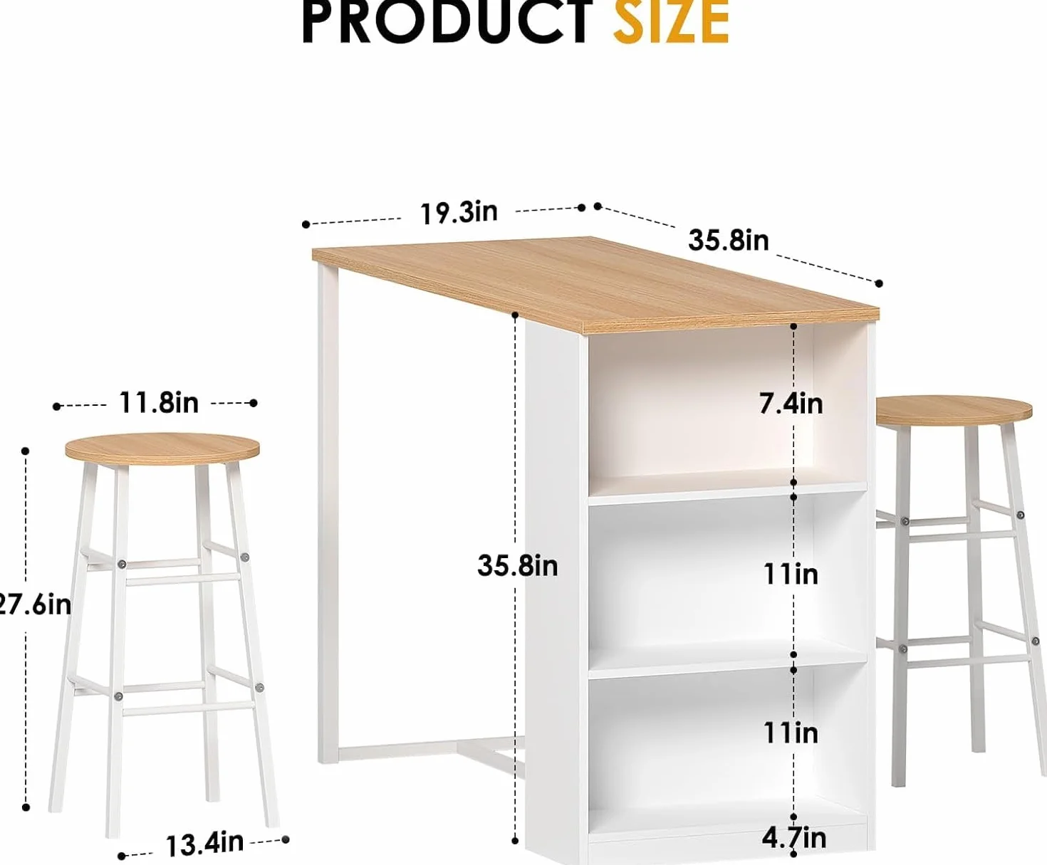 soges Juego de bar con mesa de bar y 2 taburetes altos, 91 x 49,5 x 91 cm, mesa de comedor, mesa de restaurante, mesa de pub con estante de almacenamiento de 3 niveles.